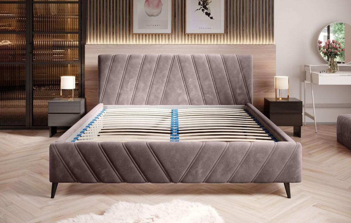 Čalúnená posteľ Melli s roštom 160x200cm - lila/čierna, Design, drevo/textil (160/200cm)