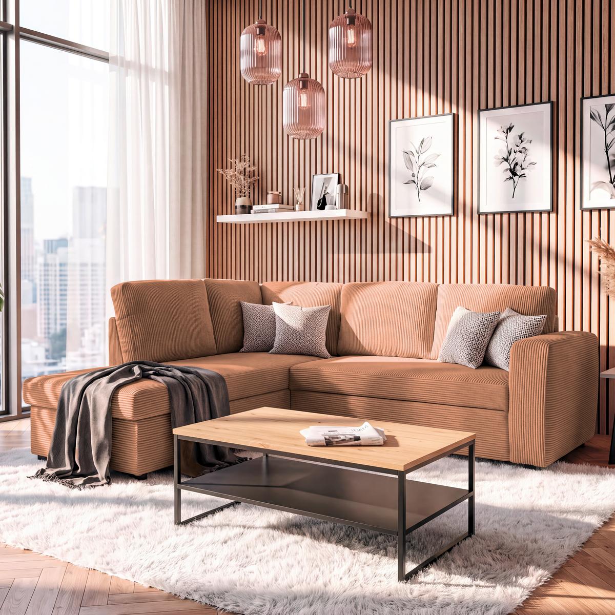 Ecksofa mit Schlaffunktion Toulouse terracotta, 206x224cm - Terracotta/Schwarz, Trend, Holz/Textil (206/224cm)