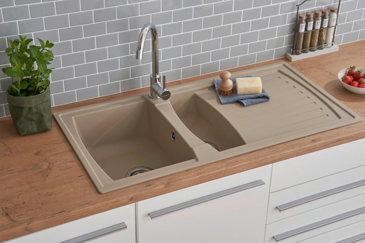 Spüle Respekta Boston Kunststein Bxt: 100x50 cm - Beige, Trend, Glas/Kunststoff (100/20/50cm) - Respekta