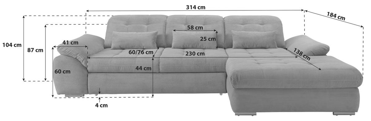 Ecksofa mit Bettkasten Rigatti Goldfarben 314x184 cm - Goldfarben/Schwarz, MODERN, Textil (314/184cm) - Livetastic