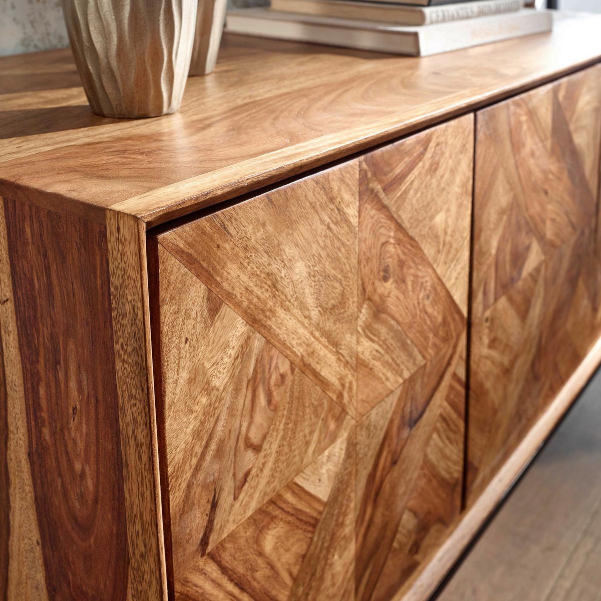 Sideboard Sheesham Sheeshamfarben B: 123 Cm - Sheeshamfarben/Schwarz, Design, Holz (123/70/45cm) - MID.YOU