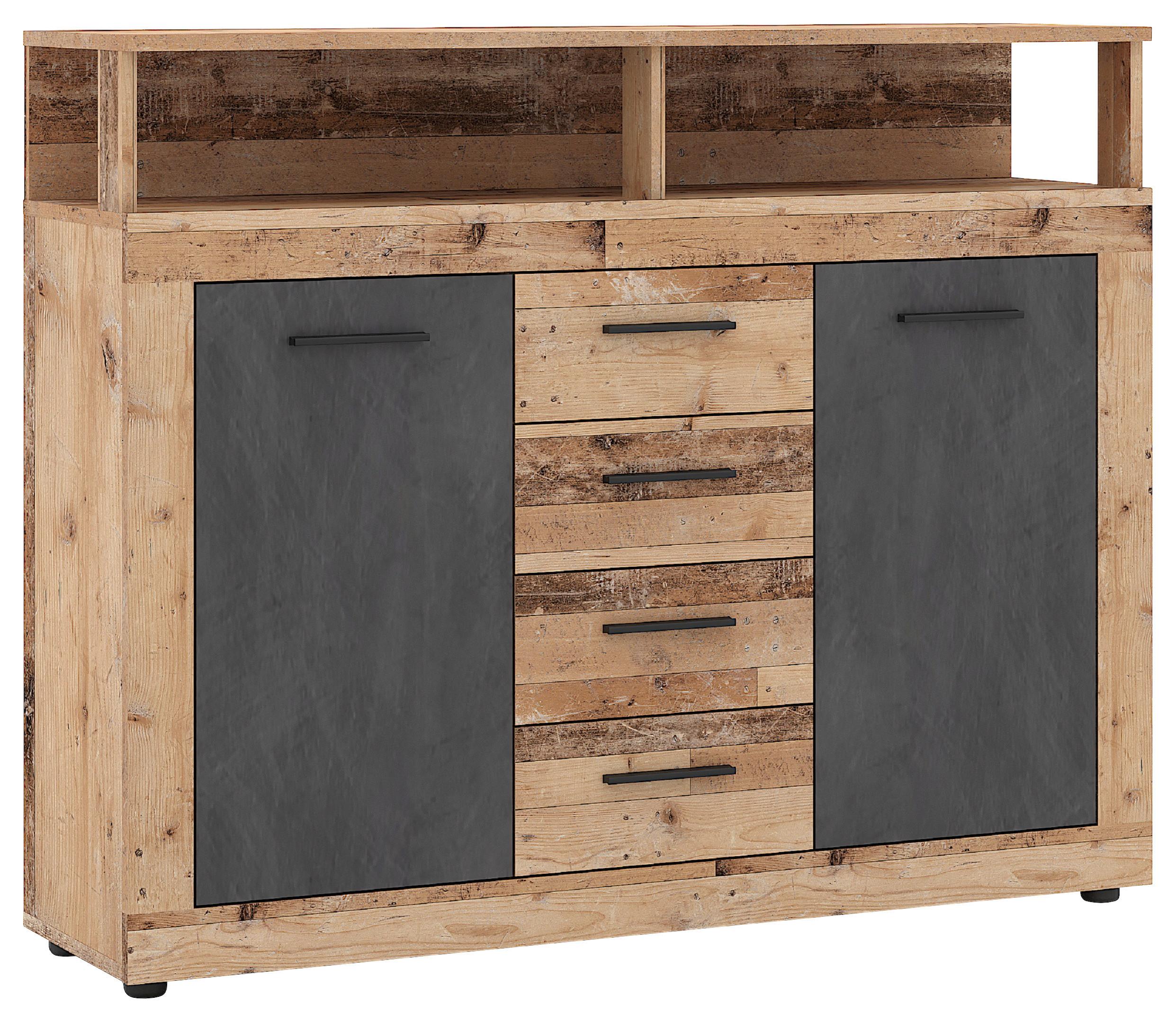 Kommode  119,5cm Luna B Anthrazit Eiche Dekor - Eichefarben/Anthrazit, Design, Holzwerkstoff (119,5/96,8/32cm) - MID.YOU