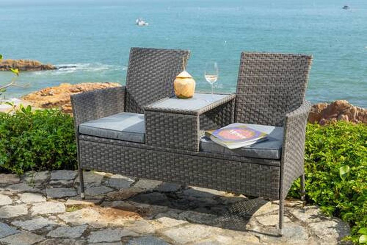 Gartenbank Polyrattan 2-Sitzer Pescara Grau mit Kissen - Grau, MODERN, Kunststoff/Textil (143/87/64.5cm) - Luca Bessoni