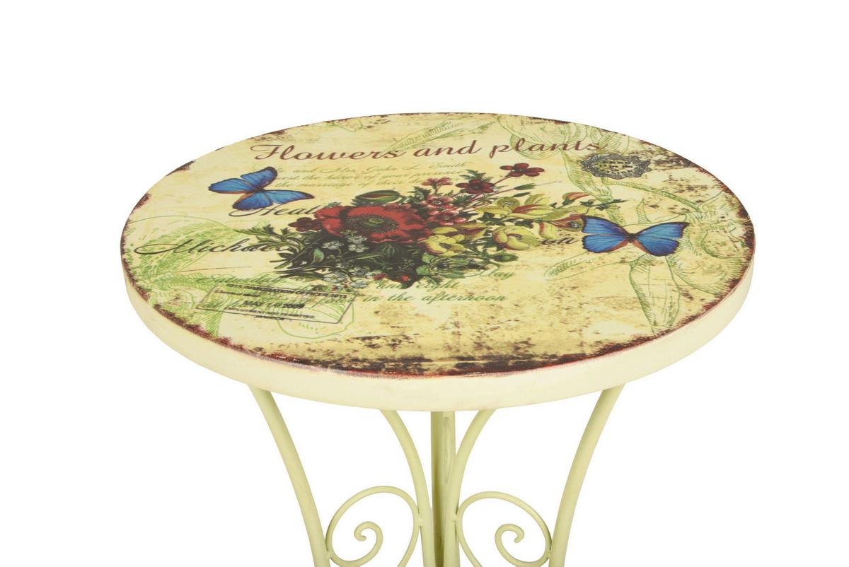 Gartenbeistelltisch aus Eisen Ø ca. 38 cm Floral - Limette/Hellgrün, MODERN, Metall (38/53cm)