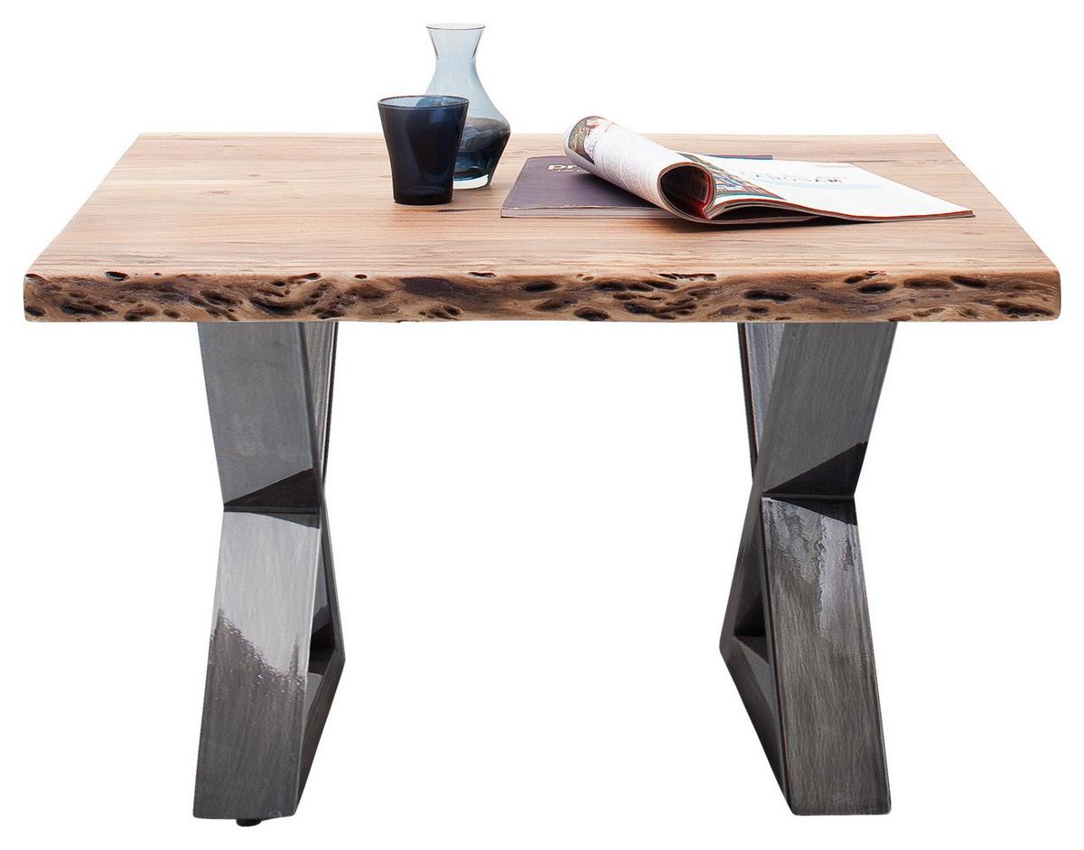 Couchtisch Holz mit Massiver Tischplatte Cartagena, Akazie - Akaziefarben/Nickelfarben, MODERN, Holz/Metall (75/45/75cm)