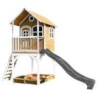 Spielhaus Sarah Braun/grau/weiß B: 370 Cm - Braun/Weiß, KONVENTIONELL, Holz/Kunststoff (370/291/191cm) - Ambia Garden