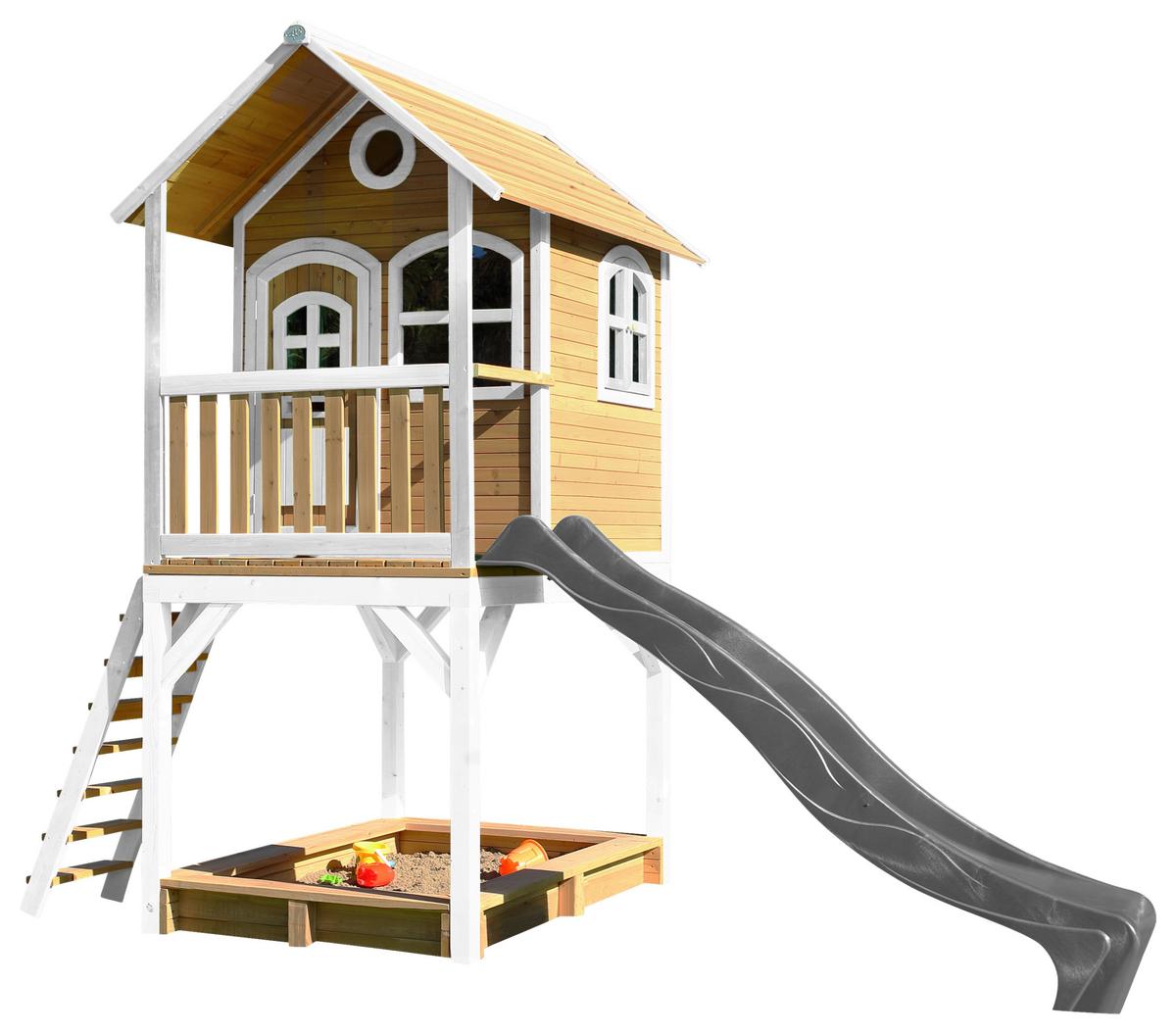 Spielhaus Sarah Braun/grau/weiß B: 370 Cm - Braun/Weiß, KONVENTIONELL, Holz/Kunststoff (370/291/191cm) - Ambia Garden