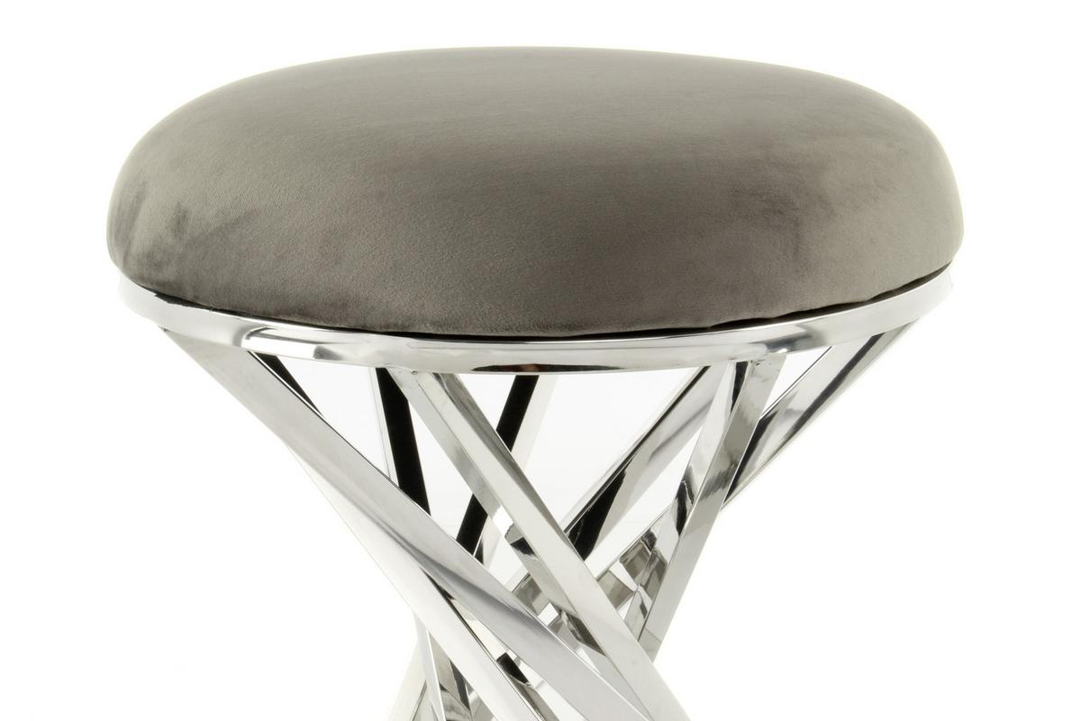 Hocker Samt/Edelstahl Grau/ Silbern Sitz Gepolstert H:49cm - Silberfarben/Grau, Trend, Textil/Metall (40/49/40cm) - Kayoom