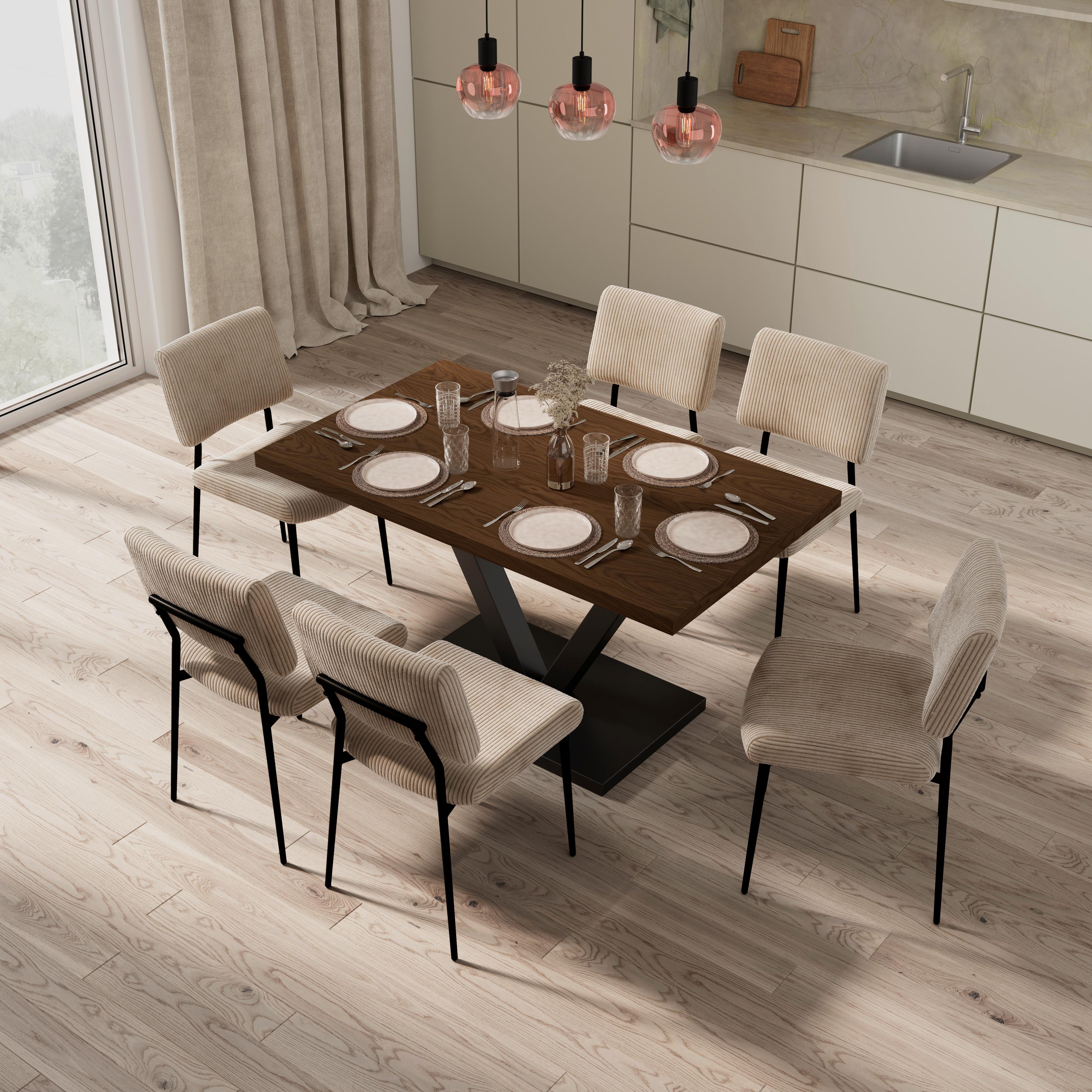 Jídelní stůl Loca, 140 - černá/barvy vlašských ořechů, Moderní, kov/dřevo (140/76/80cm) - Bessagi Home