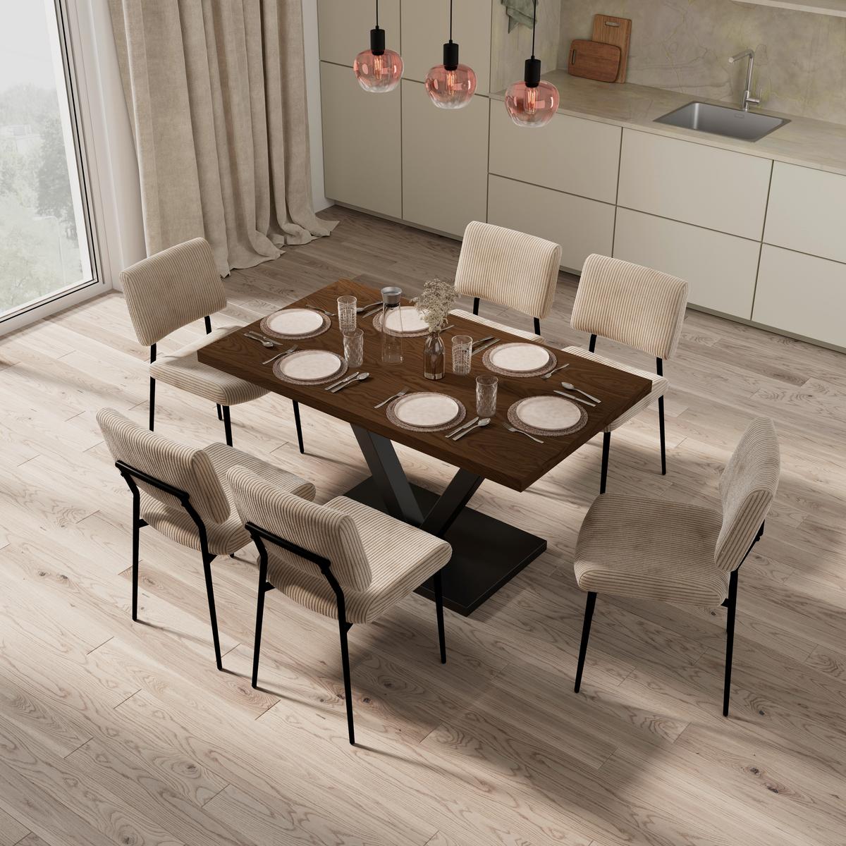 Jedálenský stôl Loca, 140 - čierna/farba vlašského orecha, Modern, kov/drevo (140/76/80cm) - Bessagi Home