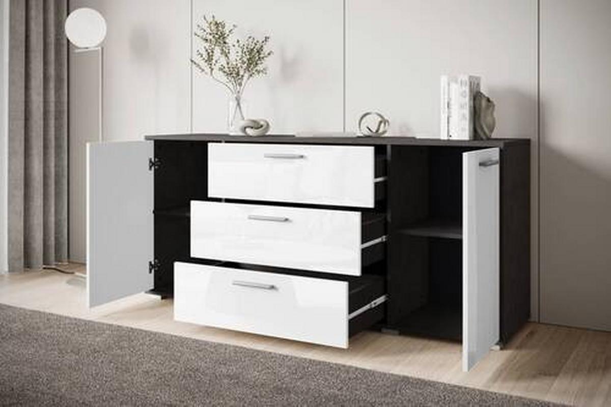 Široká komoda BOGOTA bílá VL/antracit - šedá/antracitová, Basics, kompozitní dřevo/plast (150/68/40cm) - MID.YOU