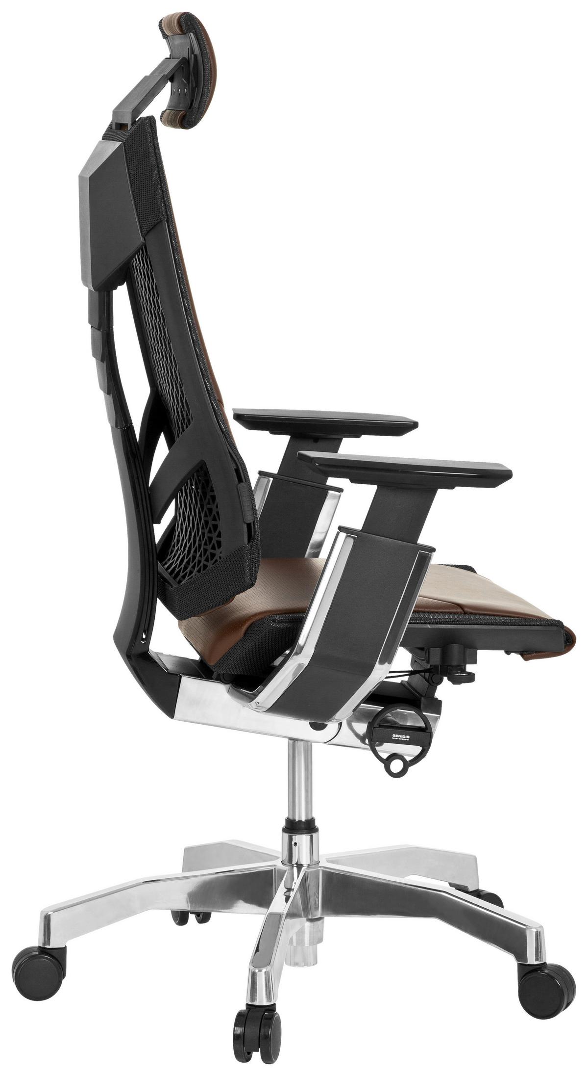 Drehstuhl Genidia Pro Braun/Schwarz - Alufarben/Schwarz, MODERN, Leder/Kunststoff (57/119/46cm) - MID.YOU