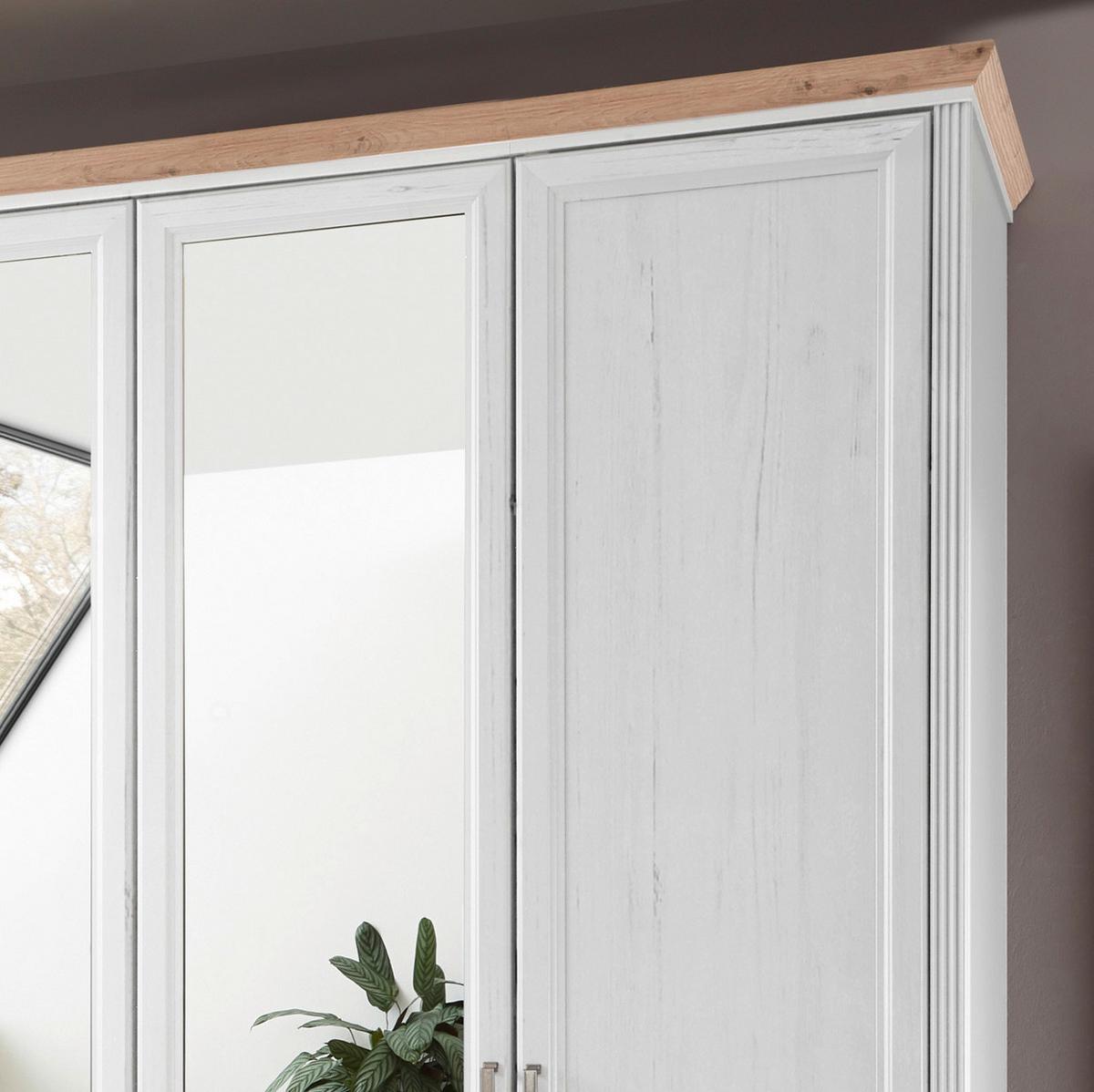 Drehtürenschrank Mit Spiegel 214 Cm Jasmin Ii Weiß/eiche - Weiß/Eiche Artisan, LIFESTYLE, Holzwerkstoff (214/220/64cm)