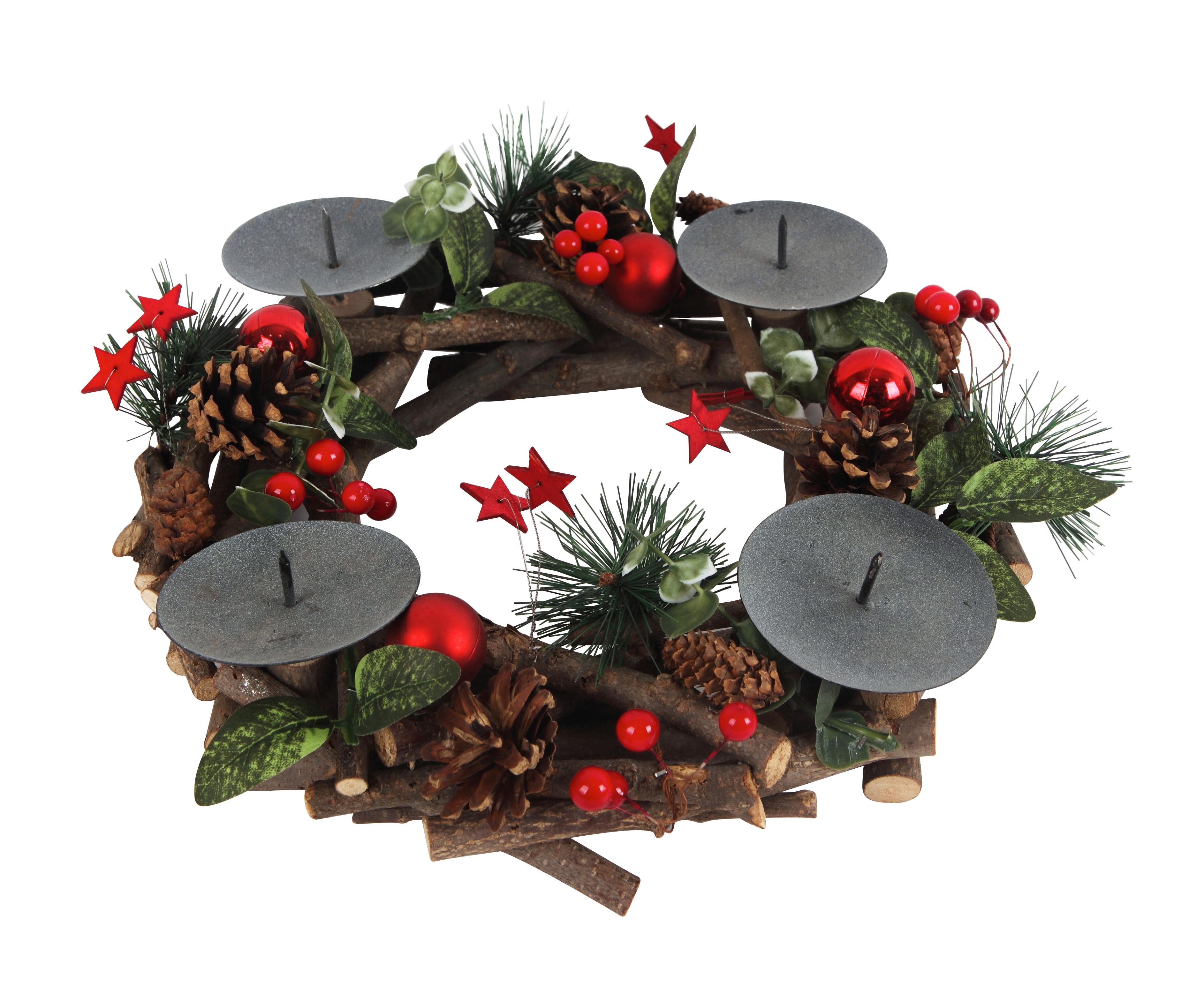 Adventkranz Valentina - Rot/Braun, KONVENTIONELL, Naturmaterialien/Holz (30/8cm) - Luca Bessoni