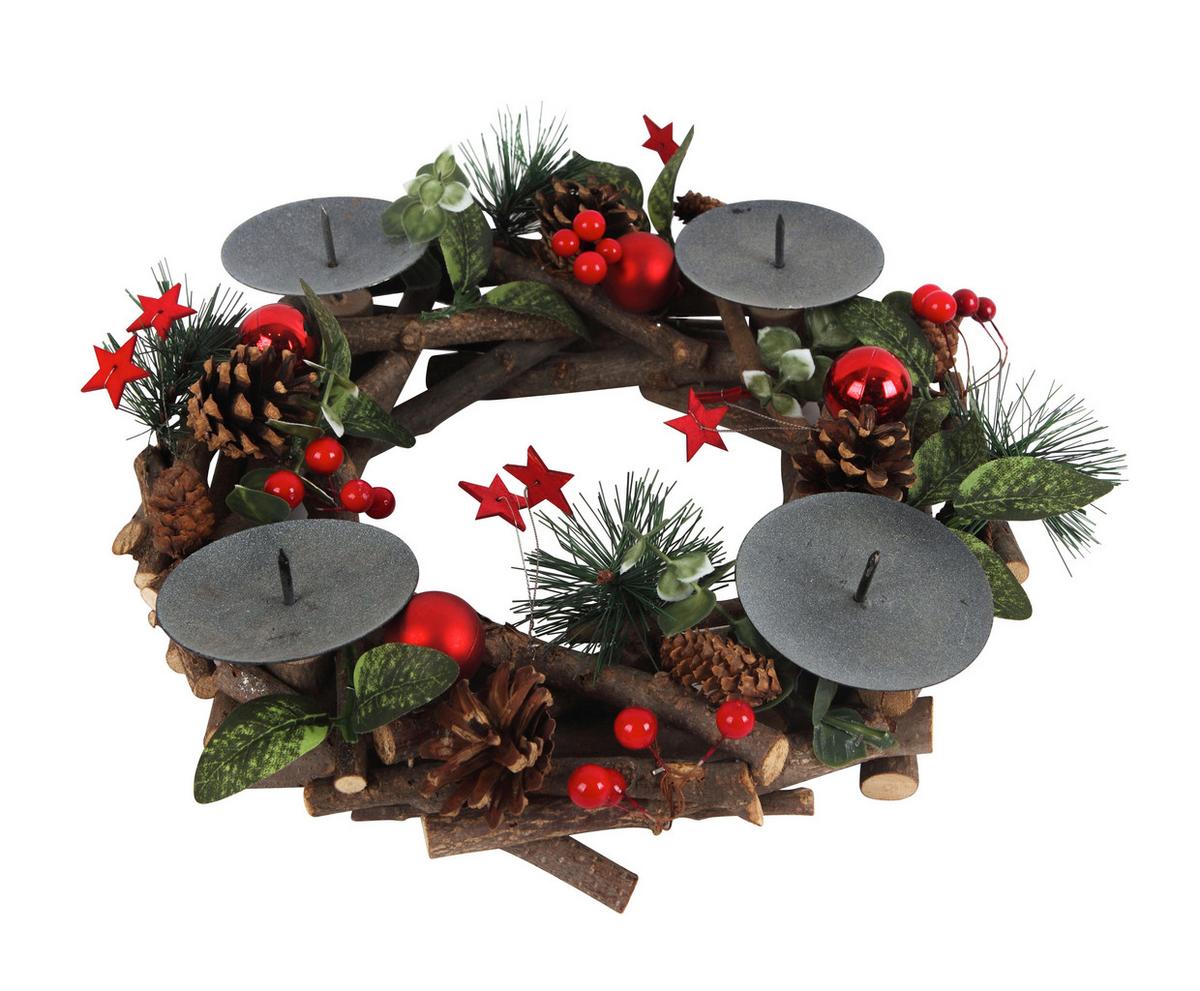 Adventi Koszorú Valentina - barna/piros, Konventionell, műanyag/természetes anyagok (30/8cm) - Luca Bessoni