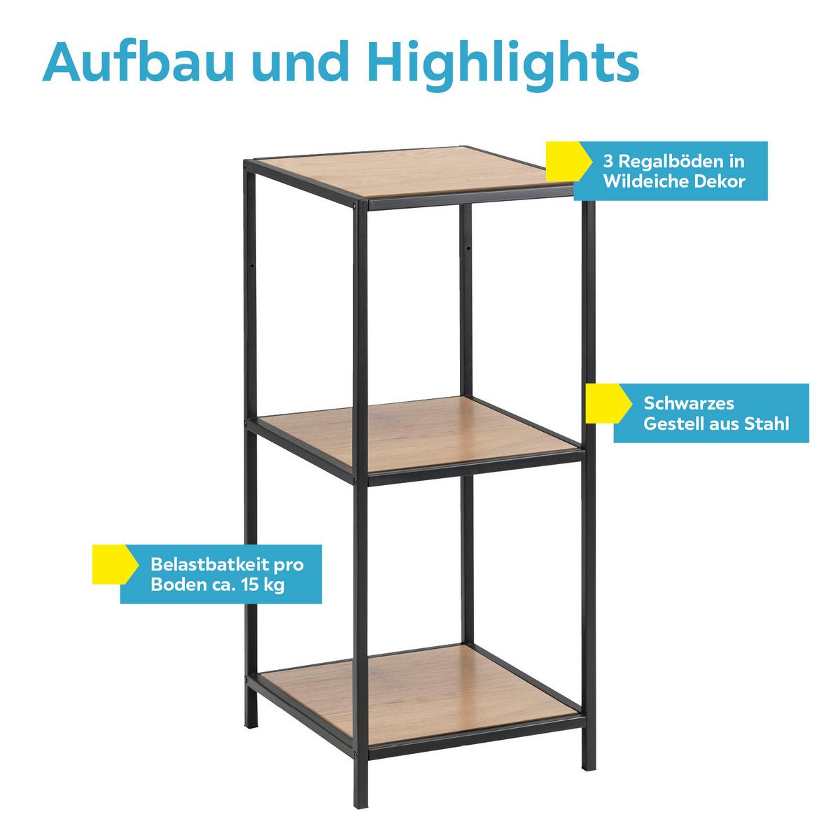 Regalelement, 2 Offene Fächer Seaford -Trend- 35 cm Eichef. - Eichefarben/Schwarz, Trend, Holzwerkstoff (35,0/82,5/37,0cm) - MID.YOU