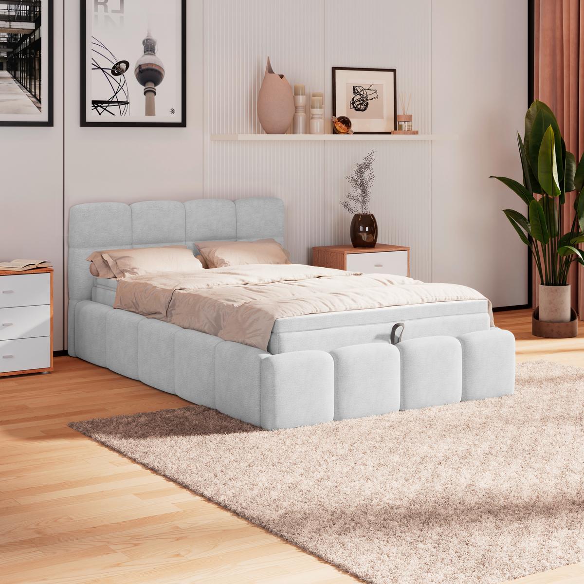 Polsterbett Noe Hellgrau 140x200 Cm - Hellgrau/Schwarz, Trend, Textil/Metall (140/200cm)