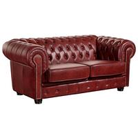 Chesterfield-Sofa Norwin Rot 2-Sitzer Echtleder B: 174 cm - Rot/Nussbaumfarben, KONVENTIONELL, Leder (174/74/98cm) - Max Winzer