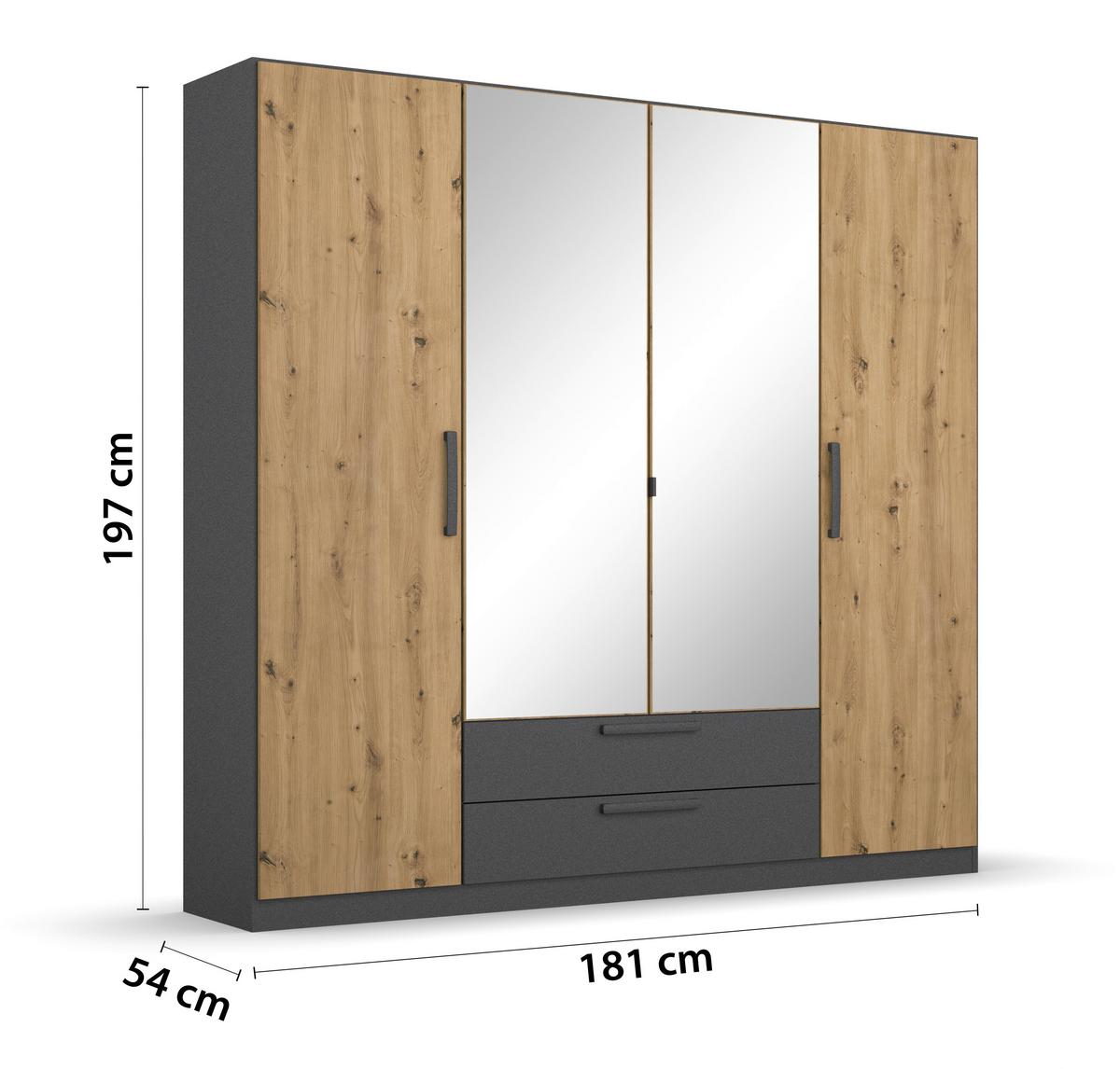 Drehtürenschrank Style-Up Eiche Artisan/Grau B: 181cm - Eiche Artisan/Grau, MODERN, Holzwerkstoff (181/197/54cm) - Rauch Möbel