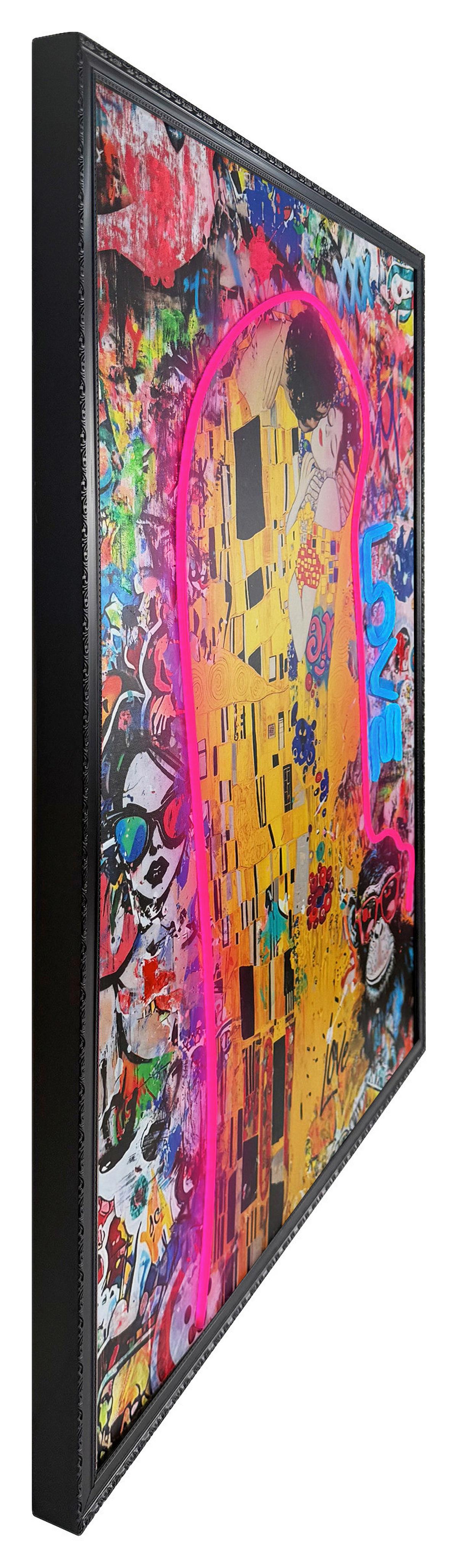 LED-Bild Neon Black Modern Kiss - Multicolor/Schwarz, Basics, Holzwerkstoff/Kunststoff (70/100/3,5cm)