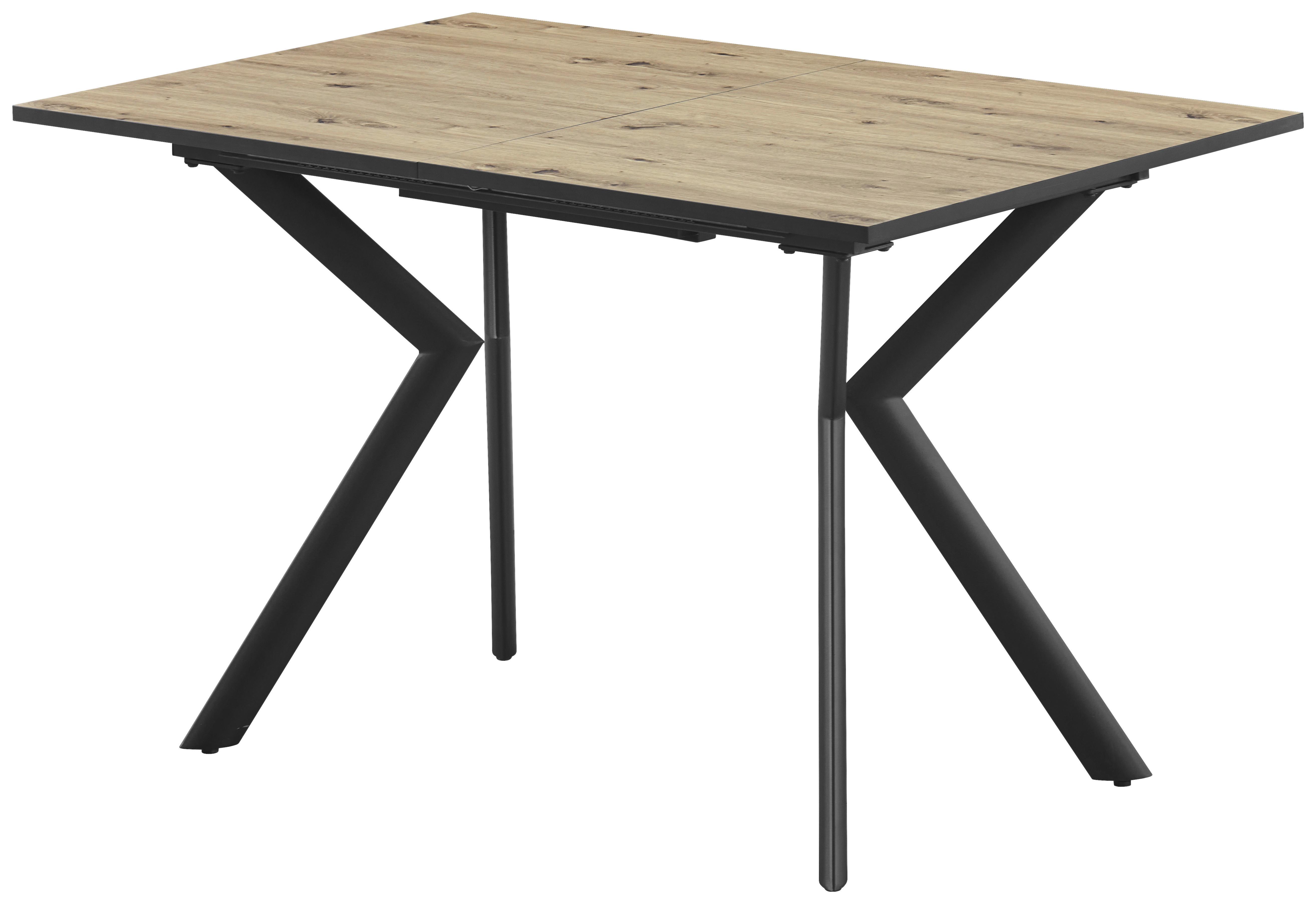 Ausziehtisch Marcel Giga 120AZ Melamin Eiche, B: 120-160cm - Eichefarben/Schwarz, MODERN, Holzwerkstoff/Metall (120-160/80/76cm)