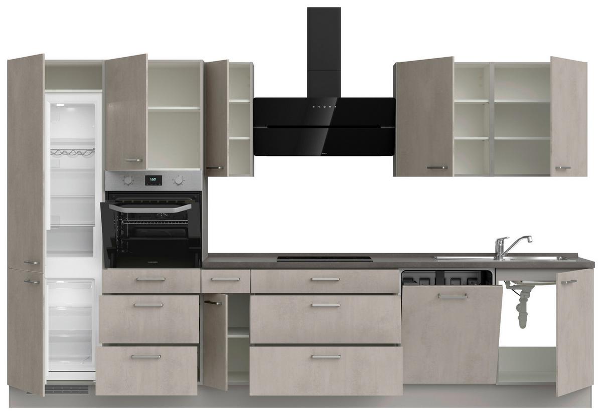 Kuchyňská linka 360 cm, šedý betón/ kamenná šedá - šedá/světle šedá, Moderní, kov/kompozitní dřevo (360cm) - Nobilia