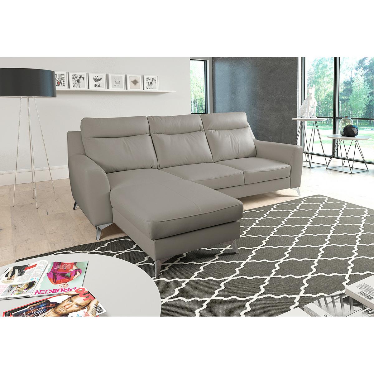 Ecksofa Gio Schlammfarben S: 168x236 Cm - Chromfarben/Schlammfarben, Design, Leder/Textil (168/236cm) - Livetastic