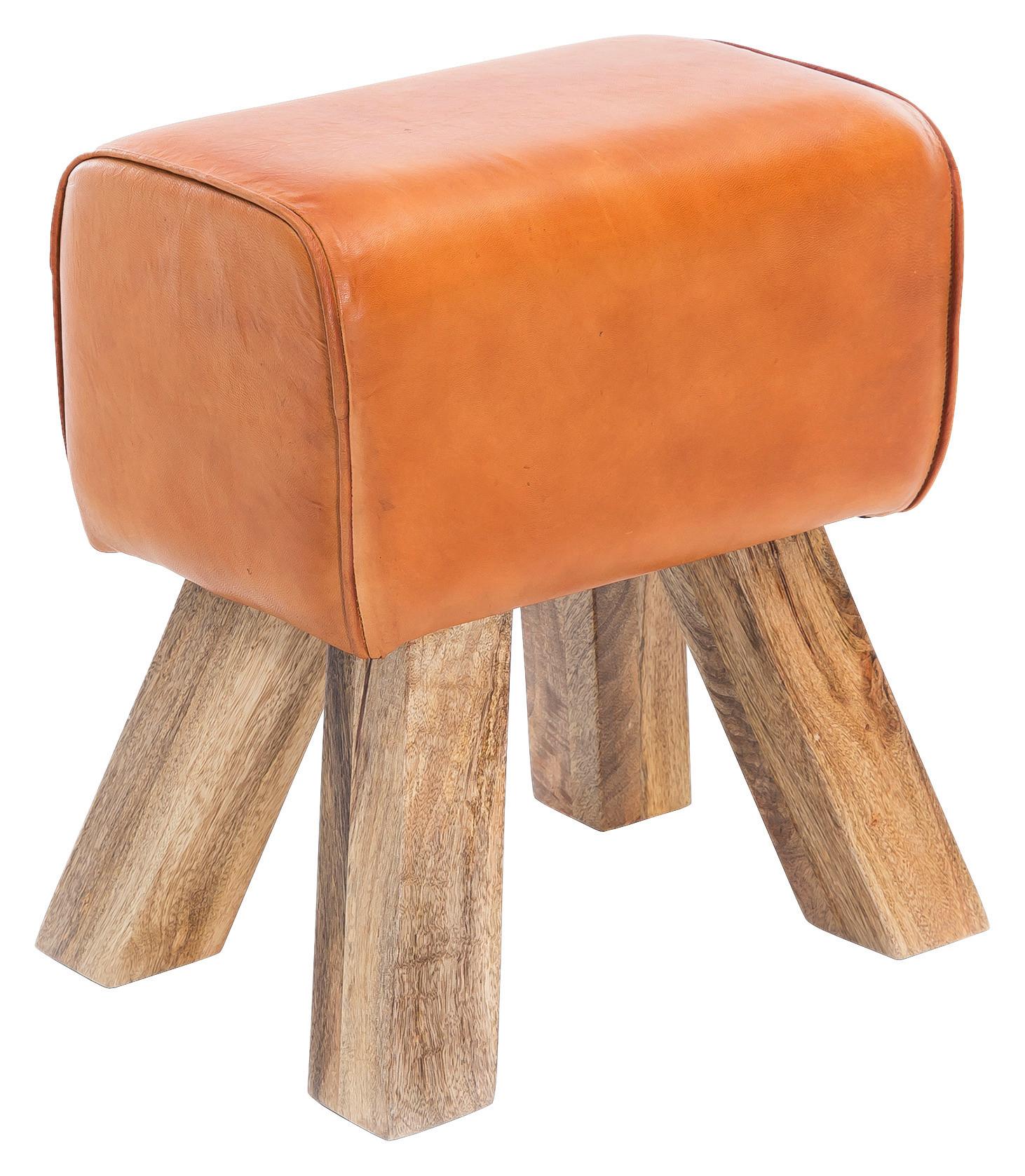 Hocker Wl5.108 Leder Braun Sitz Gepolstert H: 47 cm - Braun, Natur, Leder (40/47/30cm) - MID.YOU