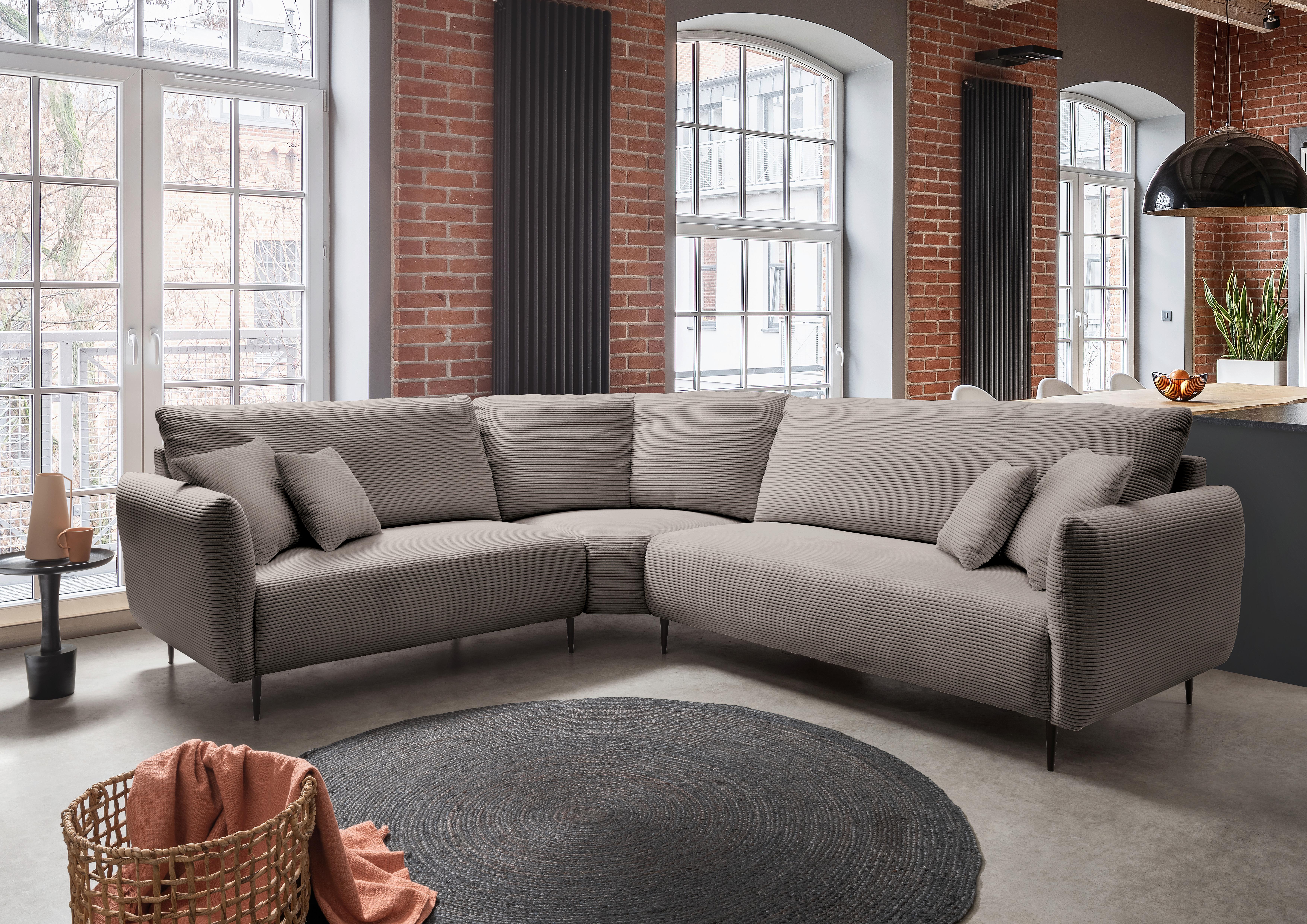 Ecksofa Vanilla Graubraun S: 256x294 cm - Graubraun/Schwarz, Design, Textil (256/294cm) - Livetastic