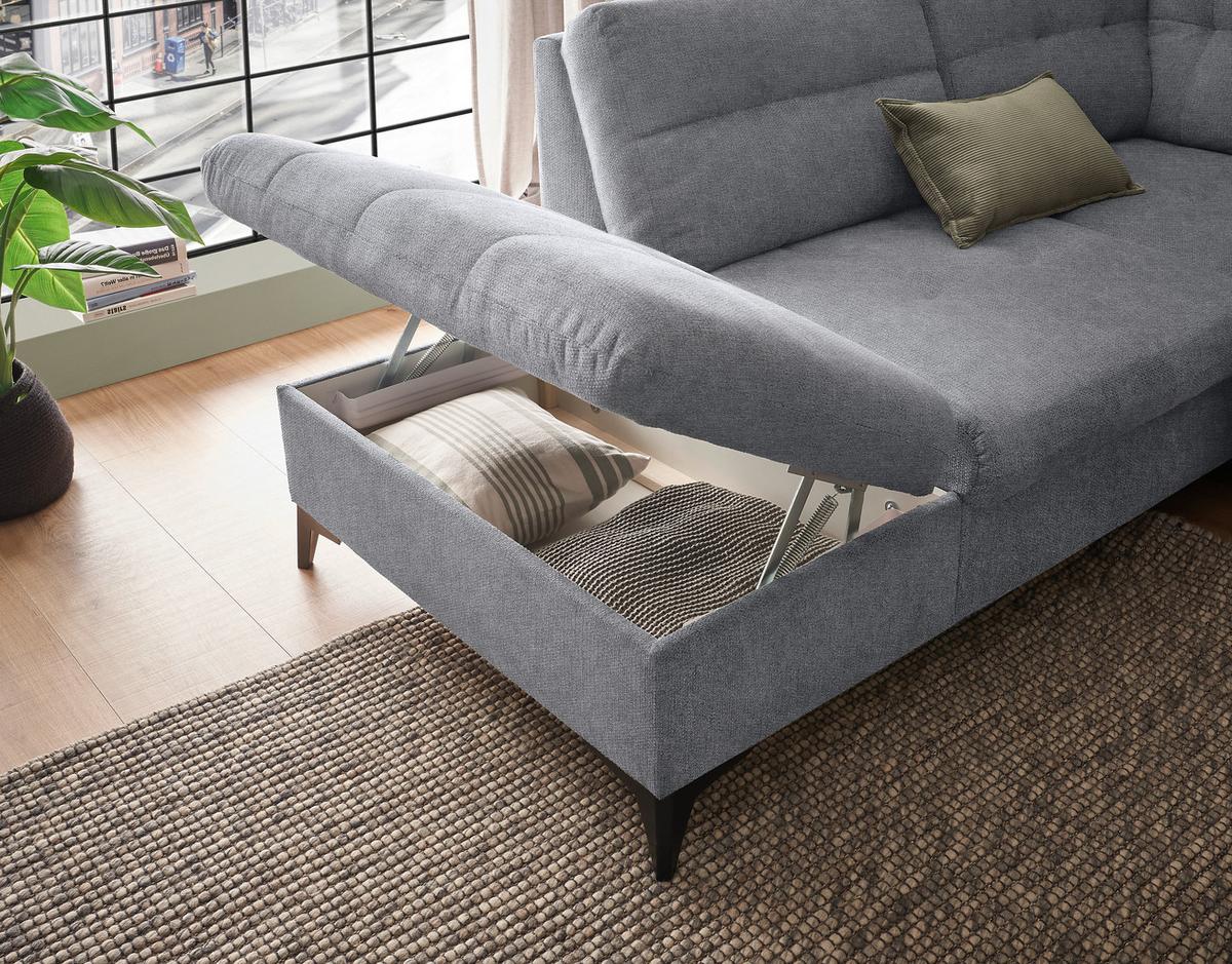 Wohnlandschaft Durban Mit Bettfunktion Grau - Schwarz/Grau, KONVENTIONELL, Textil (218/324/170cm) - MID.YOU