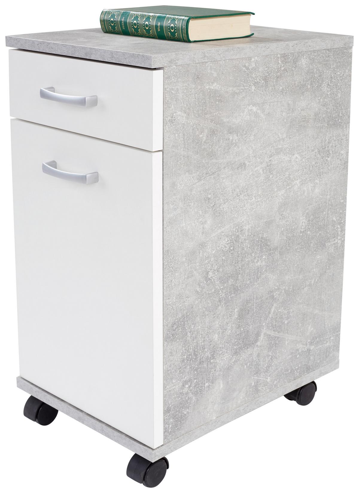 Rollcontainer Beton Optik/Weiß Rimini 33x59,5x38 cm - Dunkelgrau/Weiß, MODERN, Holzwerkstoff (33/59,5/38cm)