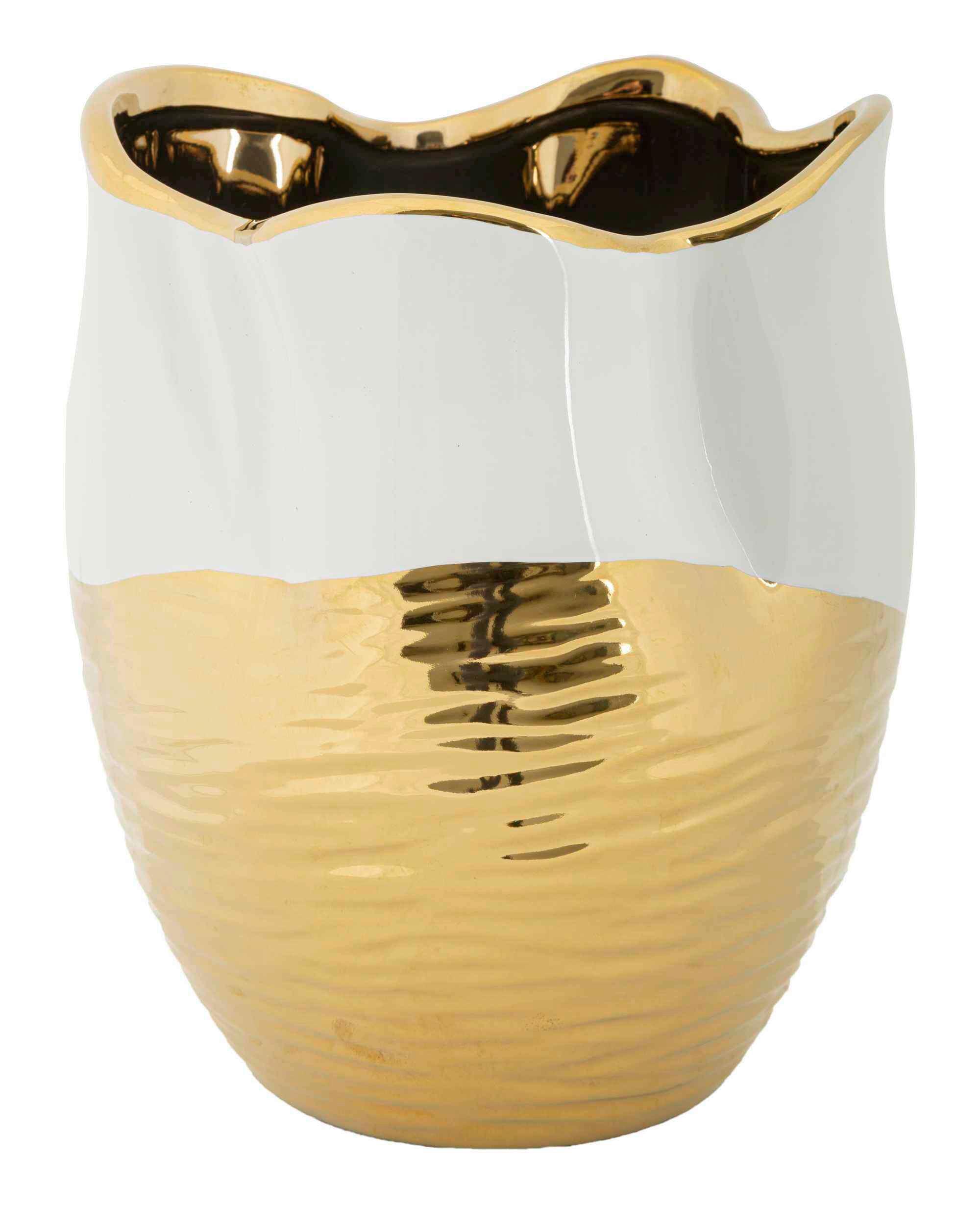 Vase Lux Weiß, Goldfarben B: 20 Cm - Goldfarben/Weiß, Basics, Keramik (20/25/20cm)