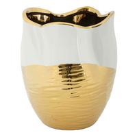 Vase Lux Weiß, Goldfarben B: 20 cm - Goldfarben/Weiß, Basics, Keramik (20/25/20cm)