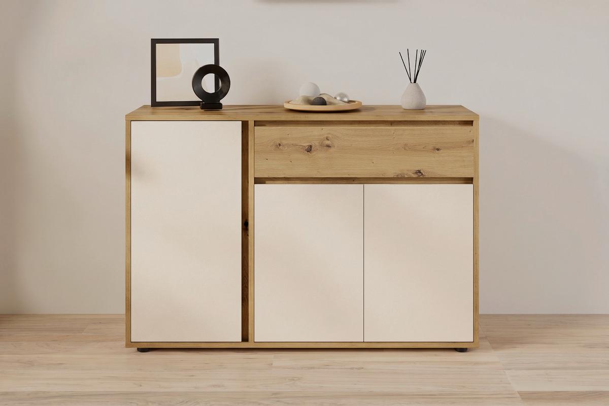 Sideboard Caneva Eiche Artisan/Kaschmir B:128cm - Kaschmir/Schwarz, MODERN, Holzwerkstoff (128/86/40,3cm)