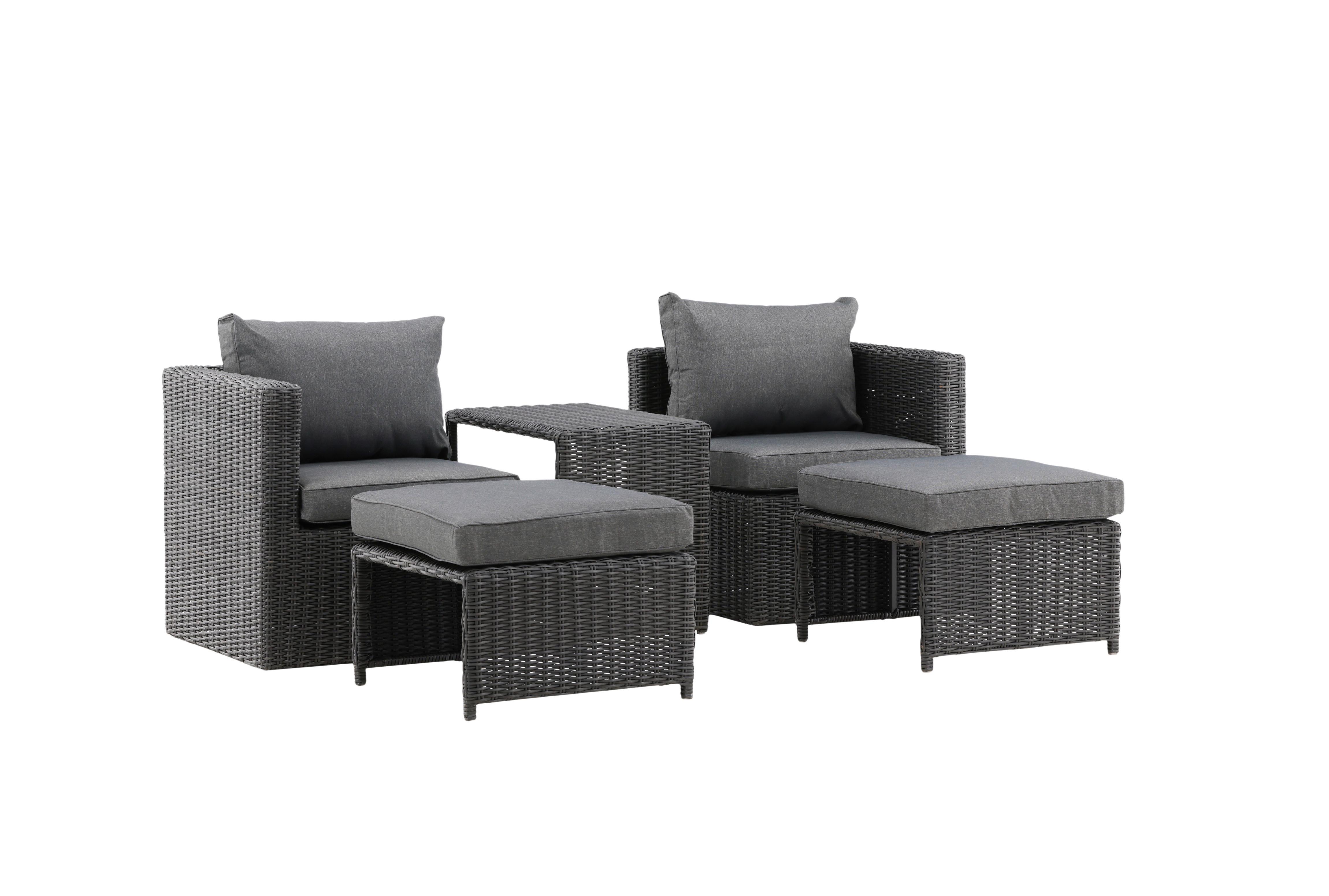 Gartenmöbel Set 5-Tlg. Quad Kunststoffgeflecht mit Kissen - Schwarz/Grau, KONVENTIONELL, Kunststoff/Metall - Gardenson