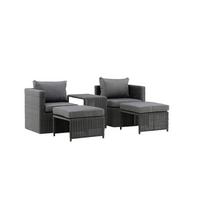 Gartenmöbel Set 5-Tlg. Quad Kunststoffgeflecht mit Kissen - Schwarz/Grau, KONVENTIONELL, Kunststoff/Metall - Gardenson