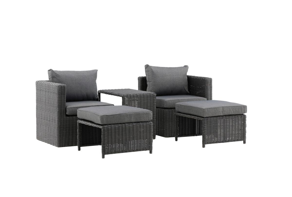 Gartenmöbel Set 5-Tlg. Quad Kunststoffgeflecht mit Kissen - Schwarz/Grau, KONVENTIONELL, Kunststoff/Metall - Gardenson