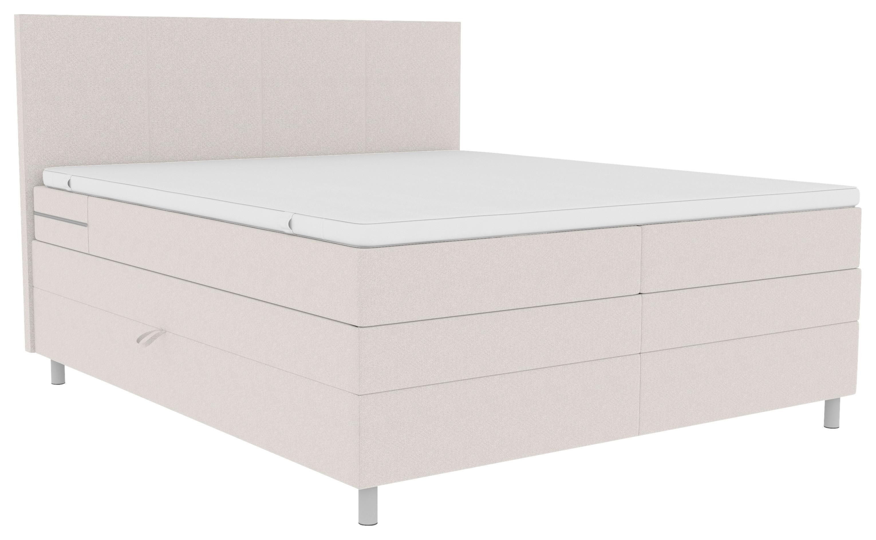 Boxspringbett Mit Topper Und Bettkasten 180x200 Cm Messina - Chromfarben/Creme, KONVENTIONELL, Textil (180/200cm)
