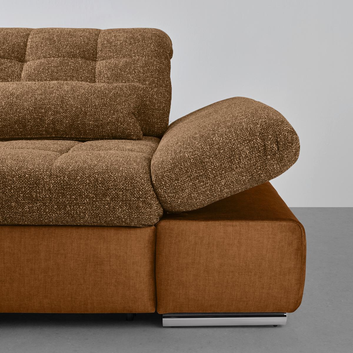 Rohová sedačka SANFINO, ľavá, horčicovožltá / koňaková - horčicovožltá/chrómová, Konventionell, kov/drevo (199/79-96/305cm) - Premium Living