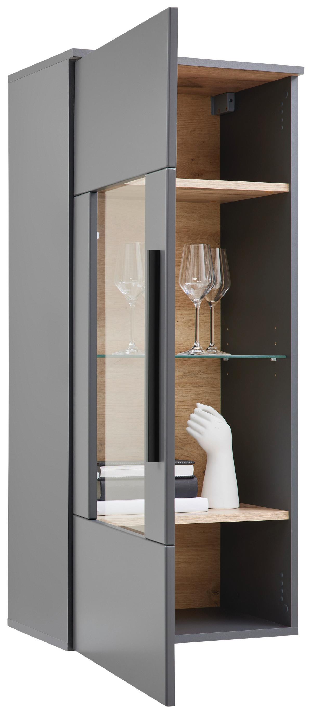 Hängevitrine Atlanta B: 50,1 Cm Grau/eiche Viking Dekor - Eichefarben/Silberfarben, MODERN, Holzwerkstoff (50,1/113,2/32,2cm)