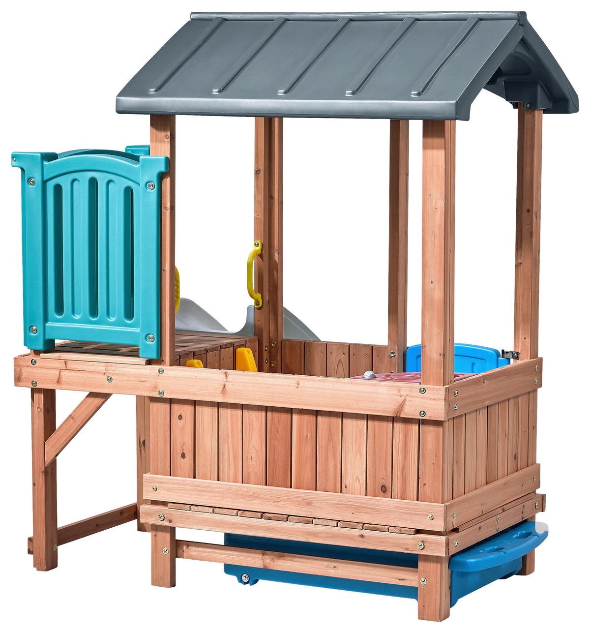 Spielhaus 4906kr - Blau/Braun, KONVENTIONELL, Holz/Kunststoff (165,7/185/214cm) - Ambia Garden