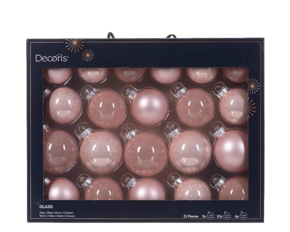 Sada vianočných gulí 21 ks - ružová, Basics, sklo (7cm)