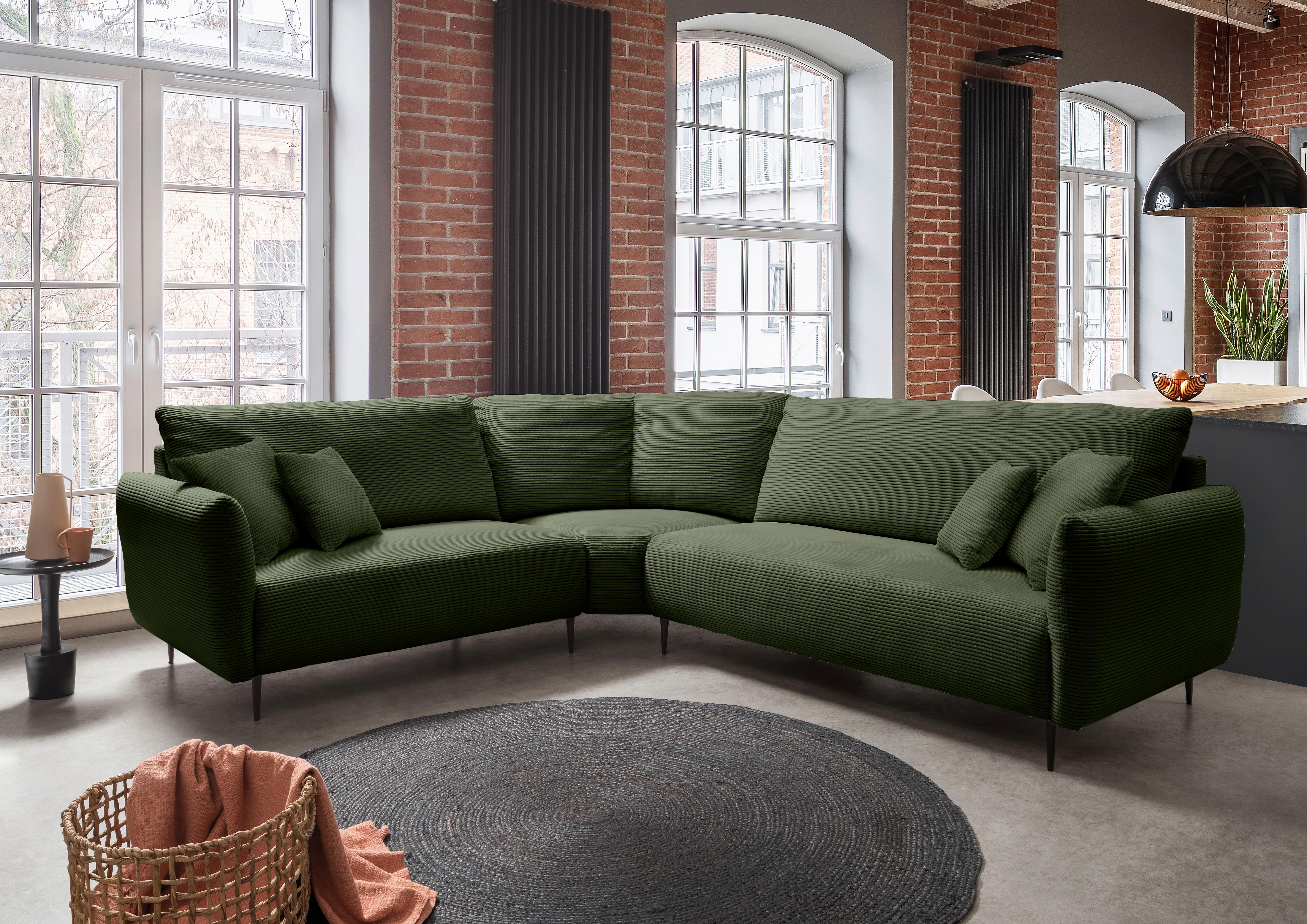 Ecksofa Vanilla Dunkelgrün S: 256x294 cm - Dunkelgrün/Schwarz, Design, Textil (256/294cm) - Livetastic