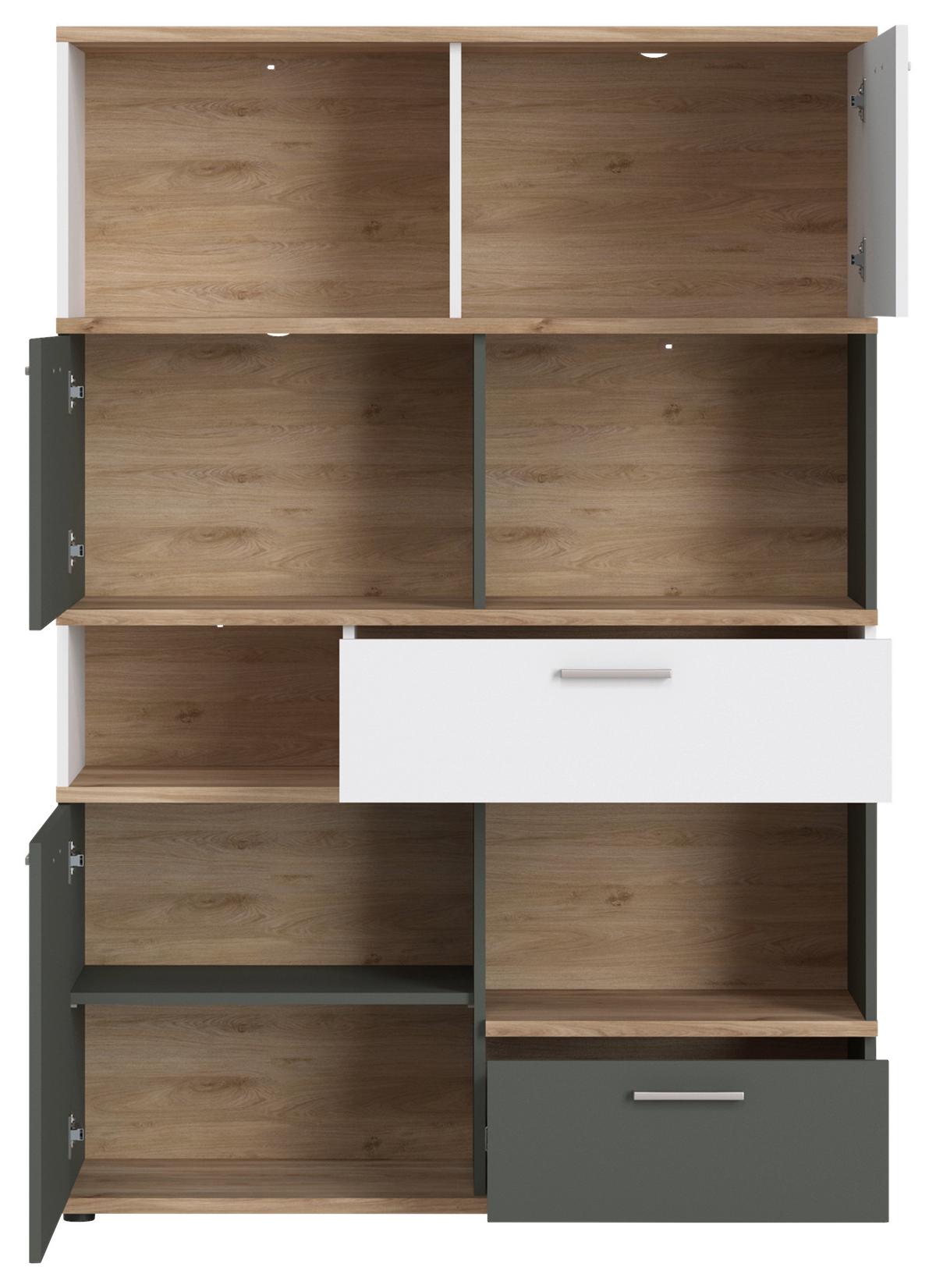 Regál TWENTY dekor bílá/grafit/dub - bílá/barvy dubu, Moderní, kompozitní dřevo/plast (115/168/40cm) - Modern Living