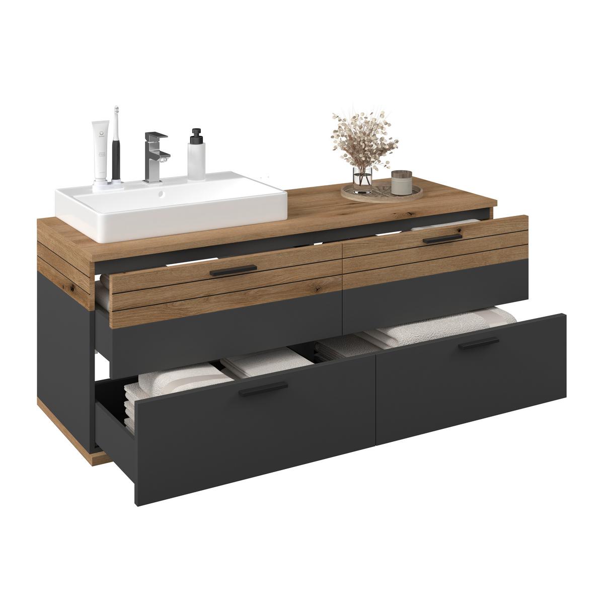 Waschbeckenunterschrank Cotia Cotlu B: 57 cm Anthrazit - Eichefarben/Anthrazit, MODERN, Keramik/Holzwerkstoff (140/57/48cm) - James Wood