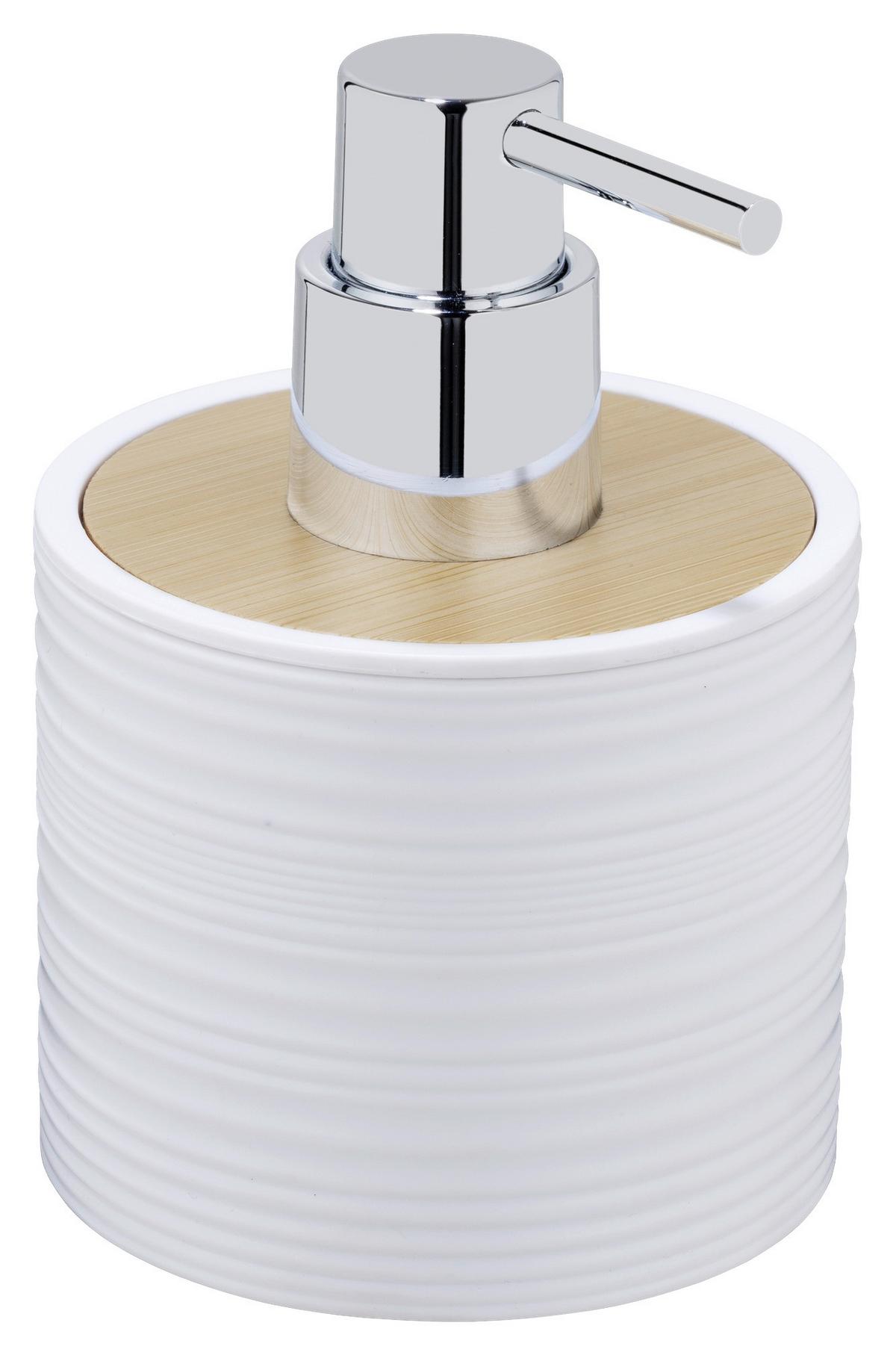 Seifenspender Lyon Weiß B: 8,7 cm - Weiß, Trend, Naturmaterialien/Kunststoff (8,7/12,5/8,7cm)