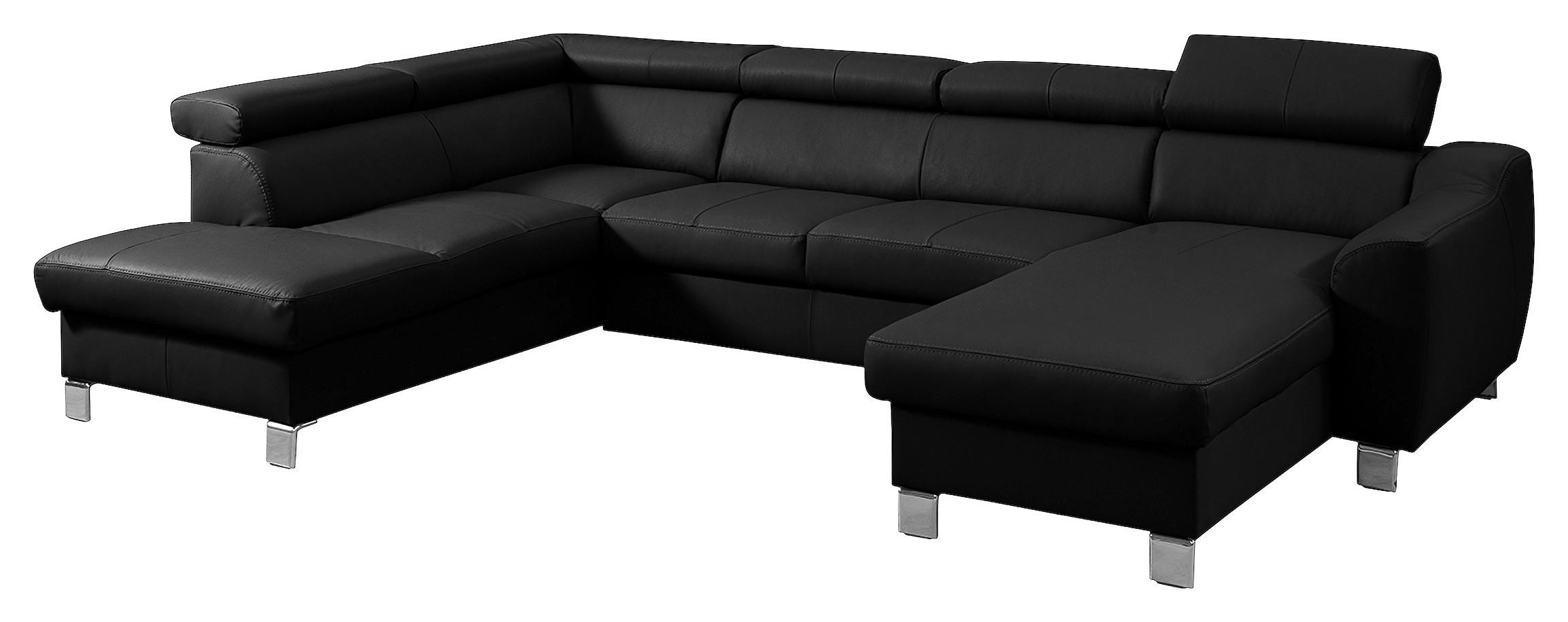 Wohnlandschaft Aspen Lederlook Schwarz 208x315x175 Cm - Chromfarben/Schwarz, Design, Leder/Textil (208/315/175cm) - Livetastic