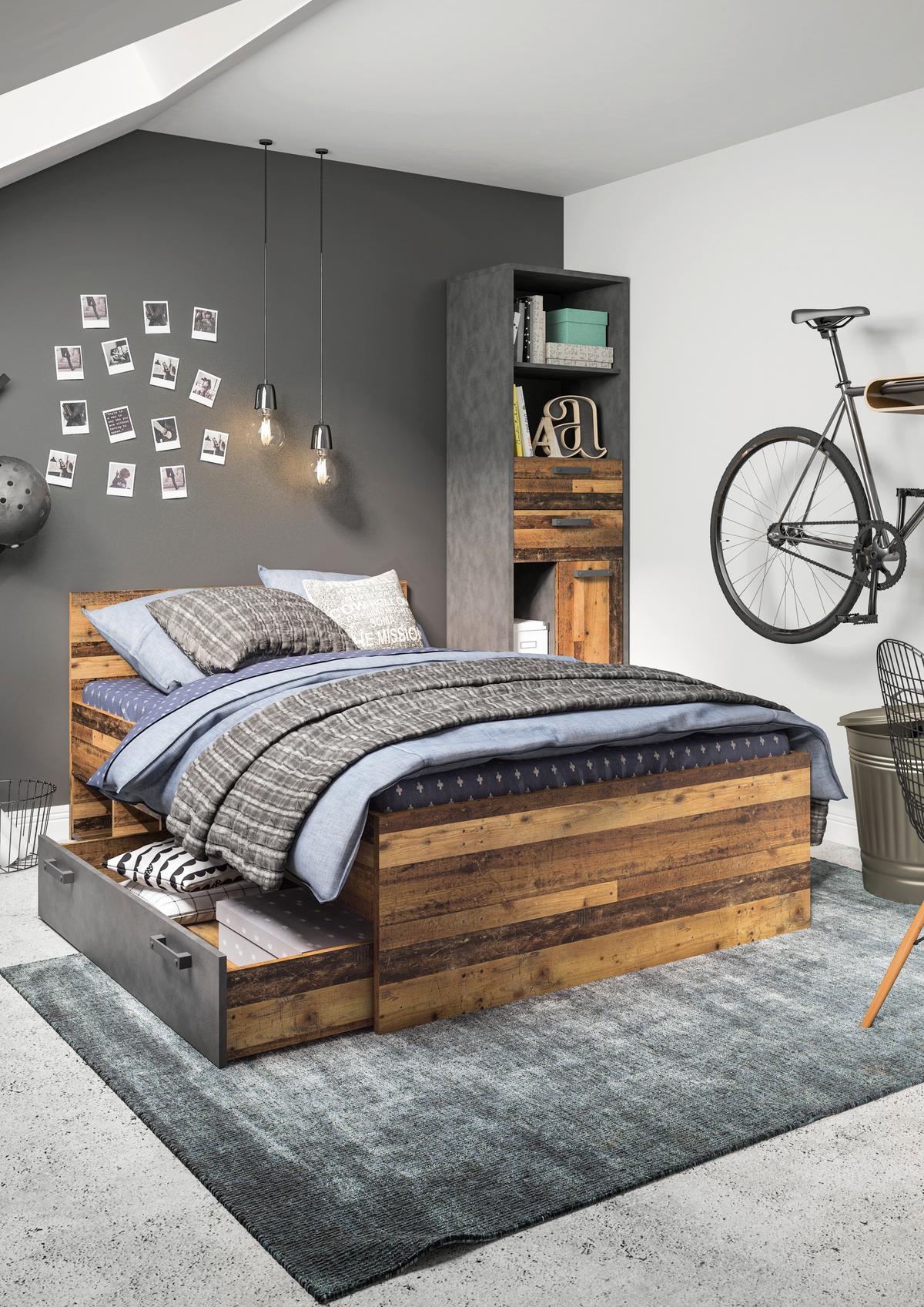 Gyerek Könyvespolc Nubi - ótölgy/sötétszürke, Modern, faalapú anyag (55,8/196/42cm)