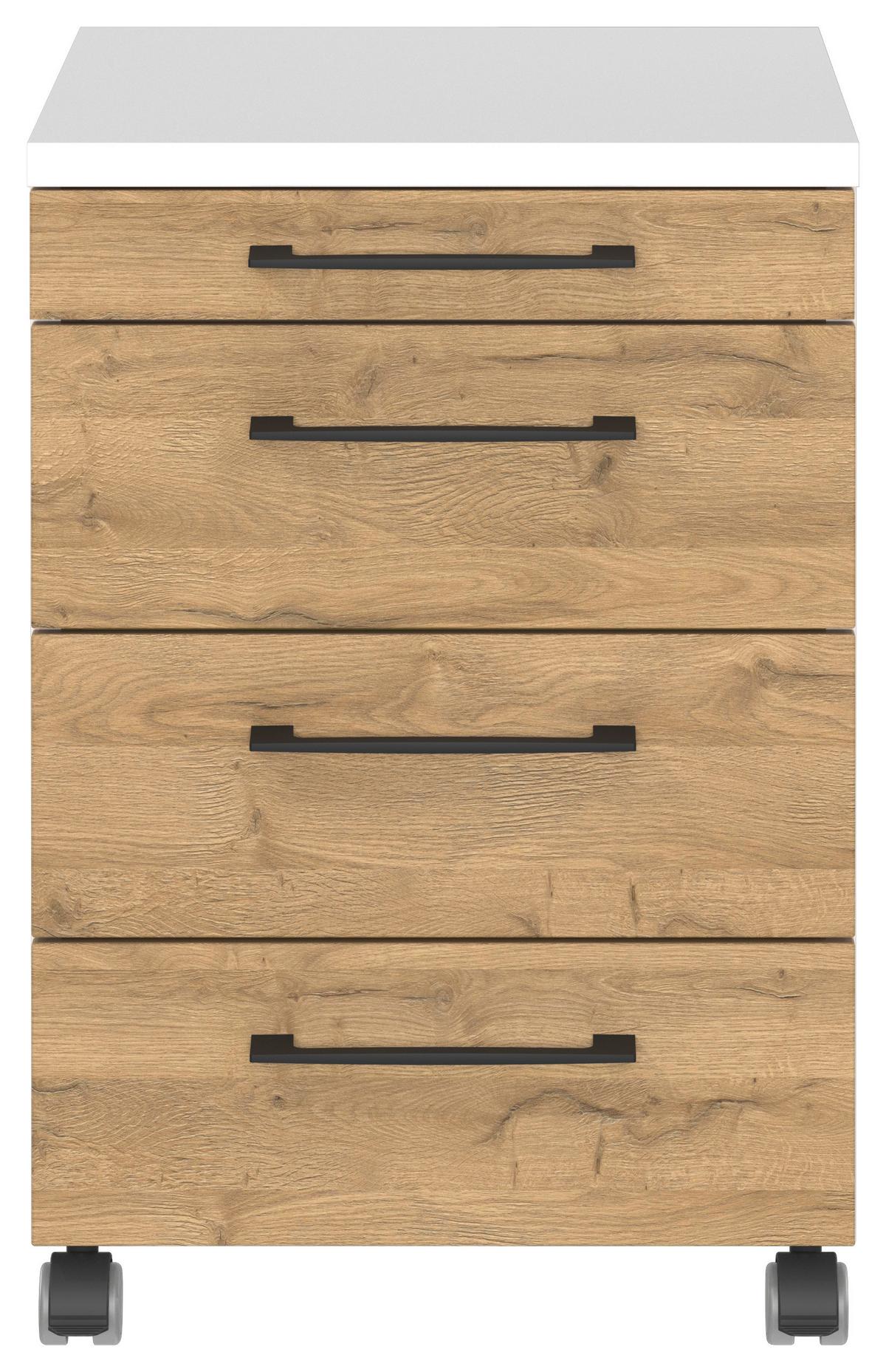 Rollcontainer Profi Weiß/Eiche Dekor B: 42cm - Eichefarben/Weiß, MODERN, Holzwerkstoff/Kunststoff (42/61/49cm) - Germania