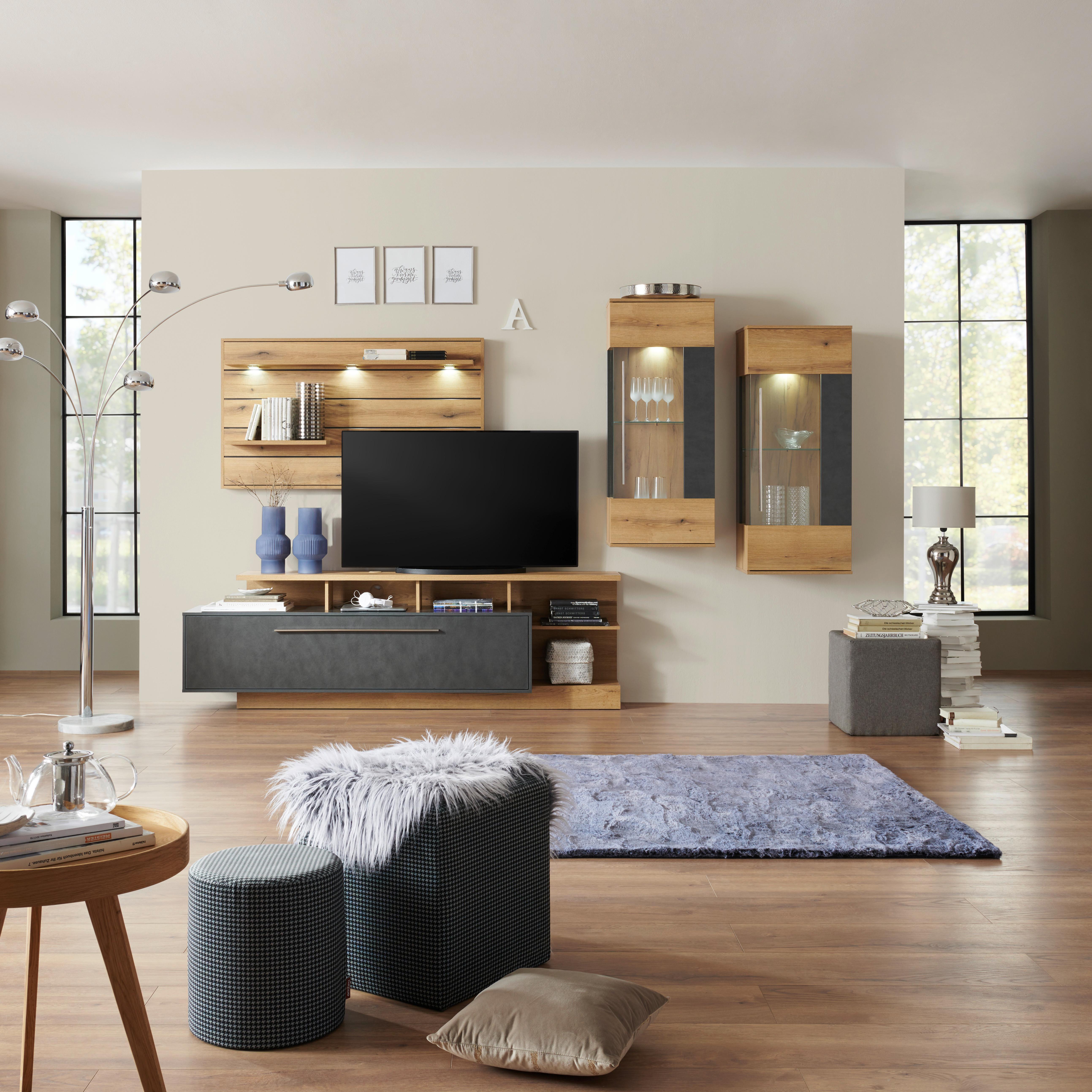 Wohnkombination Modern 4-Tlg. Limit Matera/Eiche Dekor - MODERN, Glas/Holzwerkstoff (326/193,5/40cm)